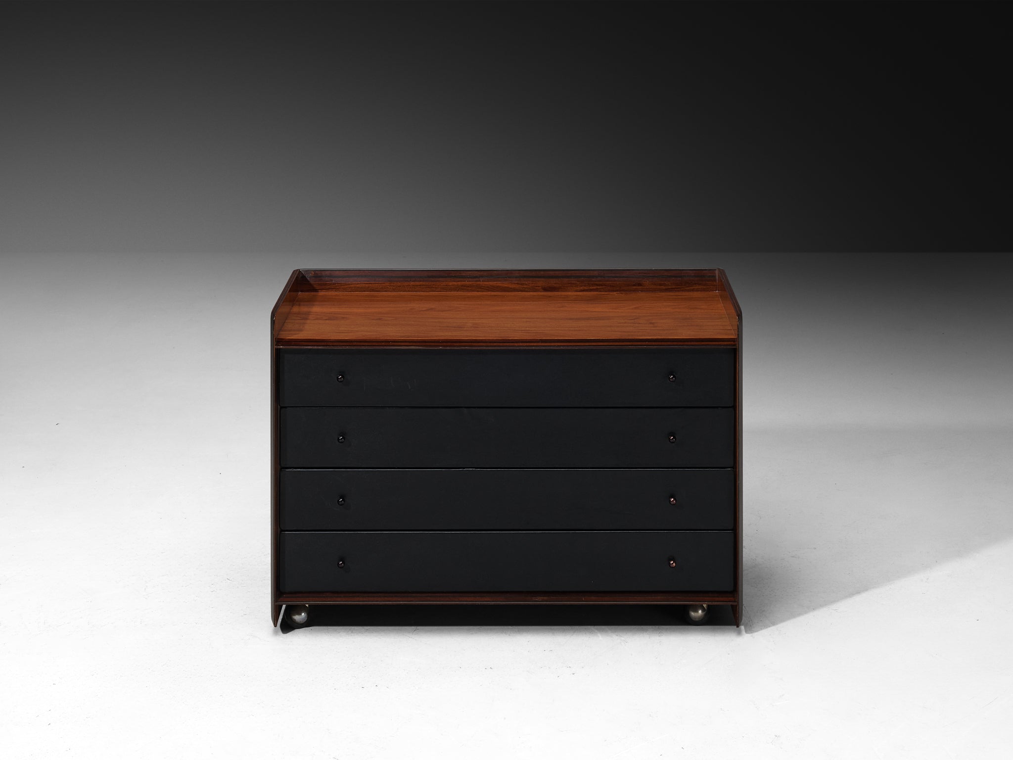 Afra & Tobia Scarpa for Maxalto 'Artona' Chest of Drawers in Black Leather and Walnut