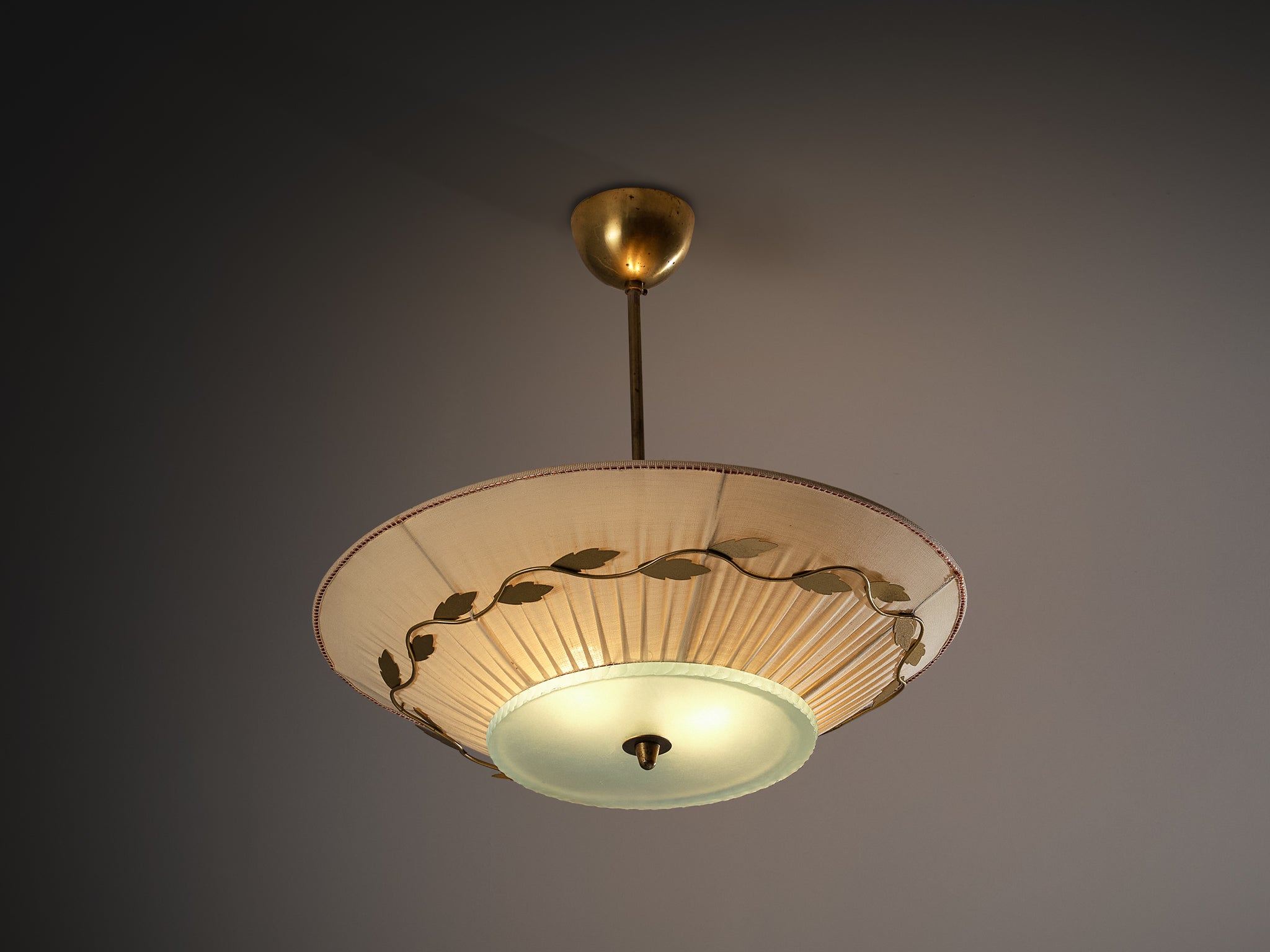 Scandinavian Modern ASEA Chandelier with Brass Leaf Ornaments