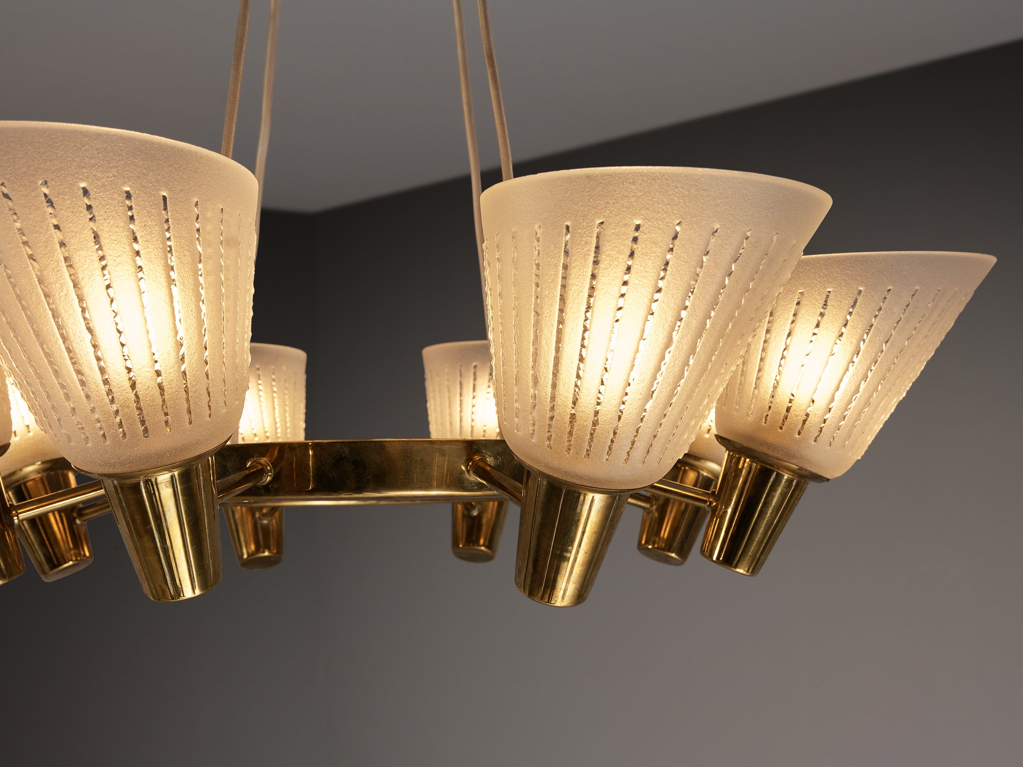 Harald Notini and Eller Uno Westerberg for Chandelier in Brass and Glass Lighting Morentz