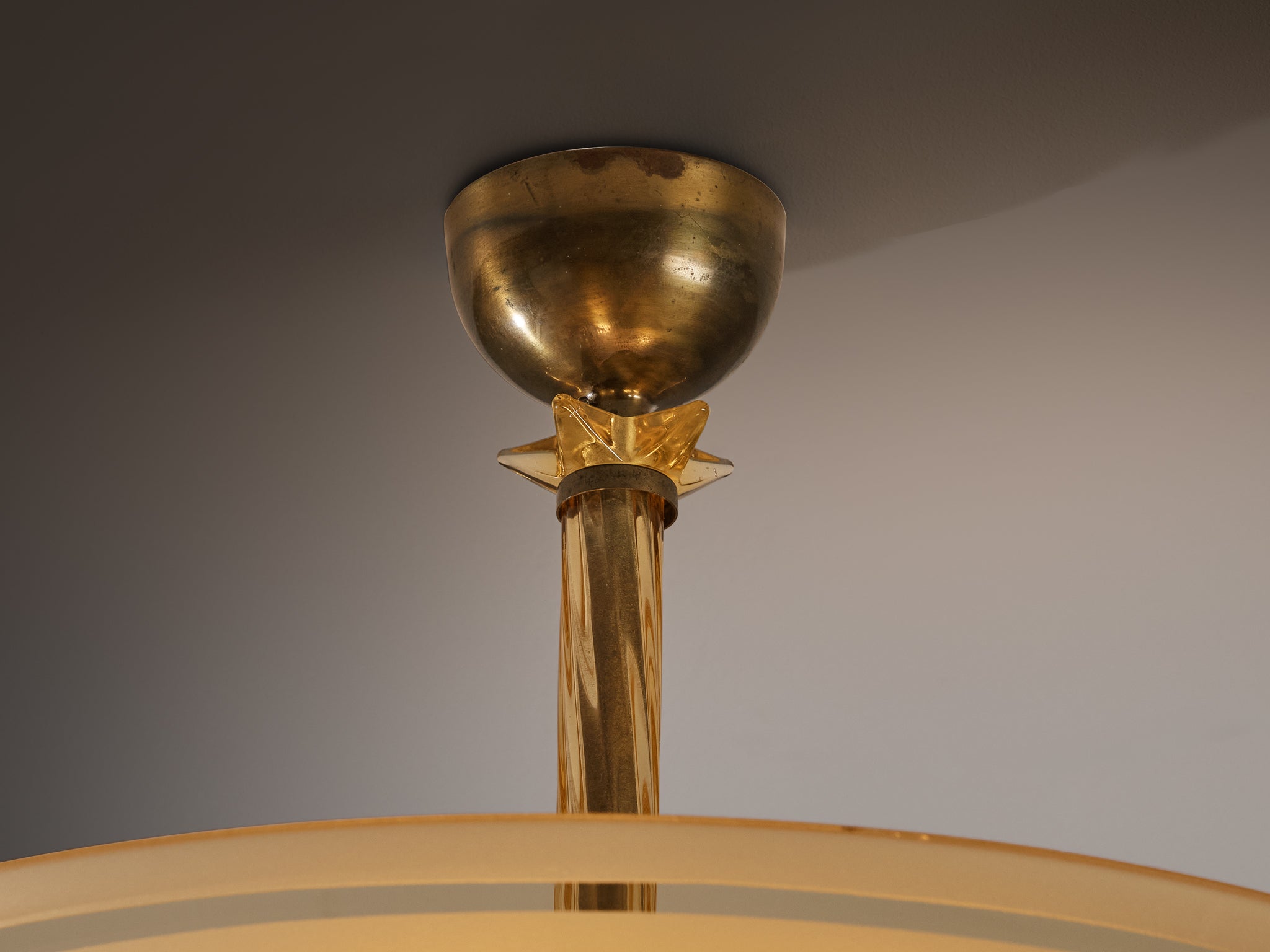 Edward Hald for Orrefors Chandelier in Brass and Glass Lighting Morentz