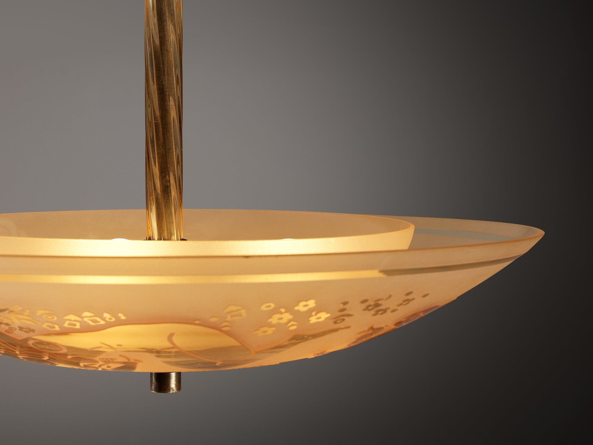 Edward Hald for Orrefors Chandelier in Brass and Glass Lighting Morentz