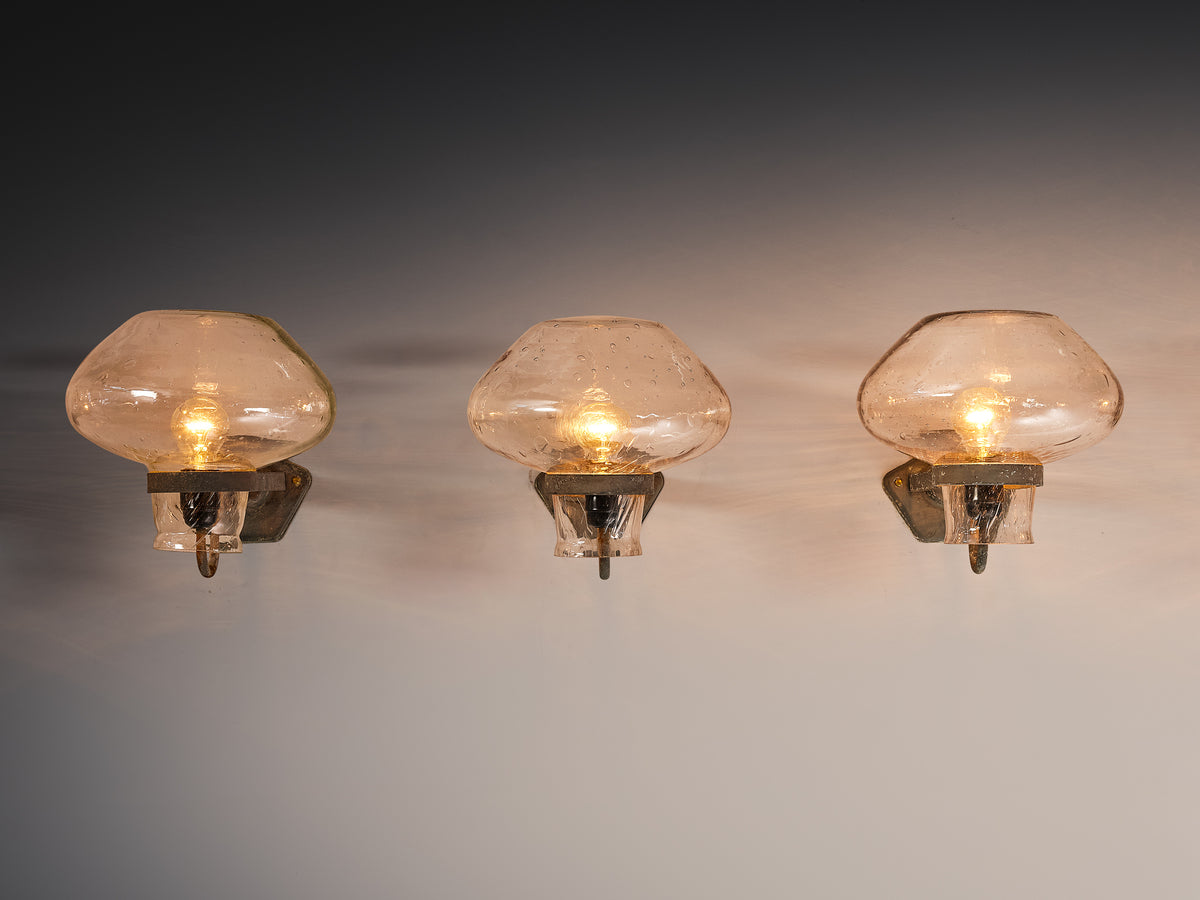 Gunnar Asplund for ASEA Wall Lights in Blown Glass and Metal Lighting Morentz