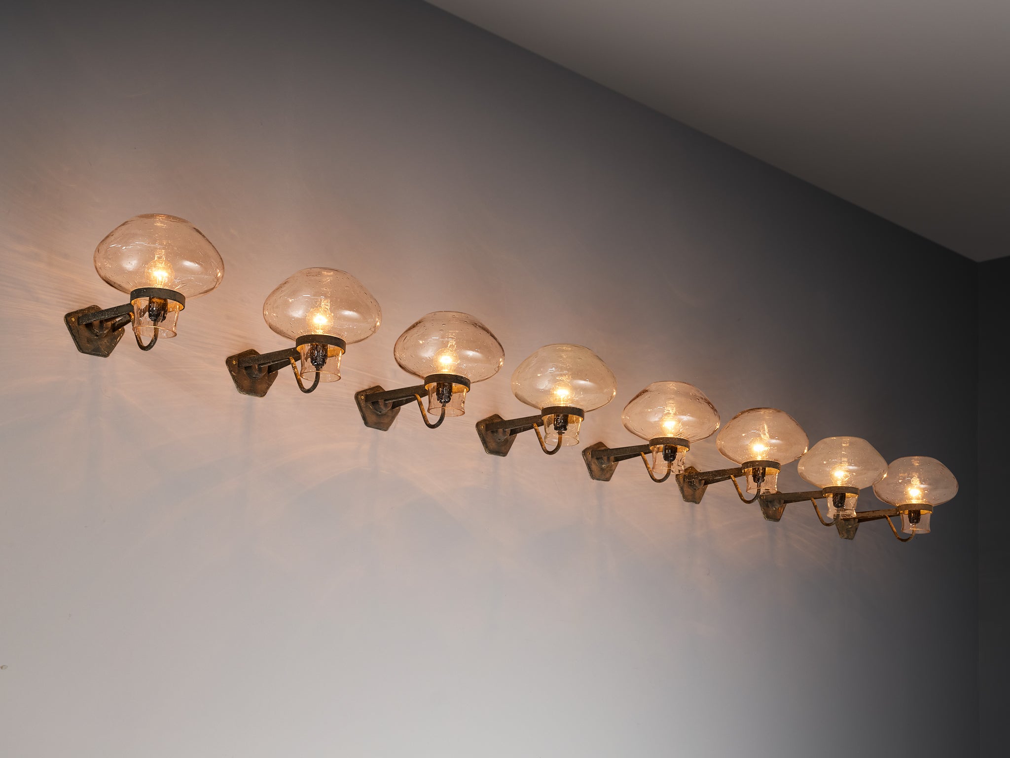 Gunnar Asplund for ASEA Wall Lights in Blown Glass and Metal Lighting Morentz
