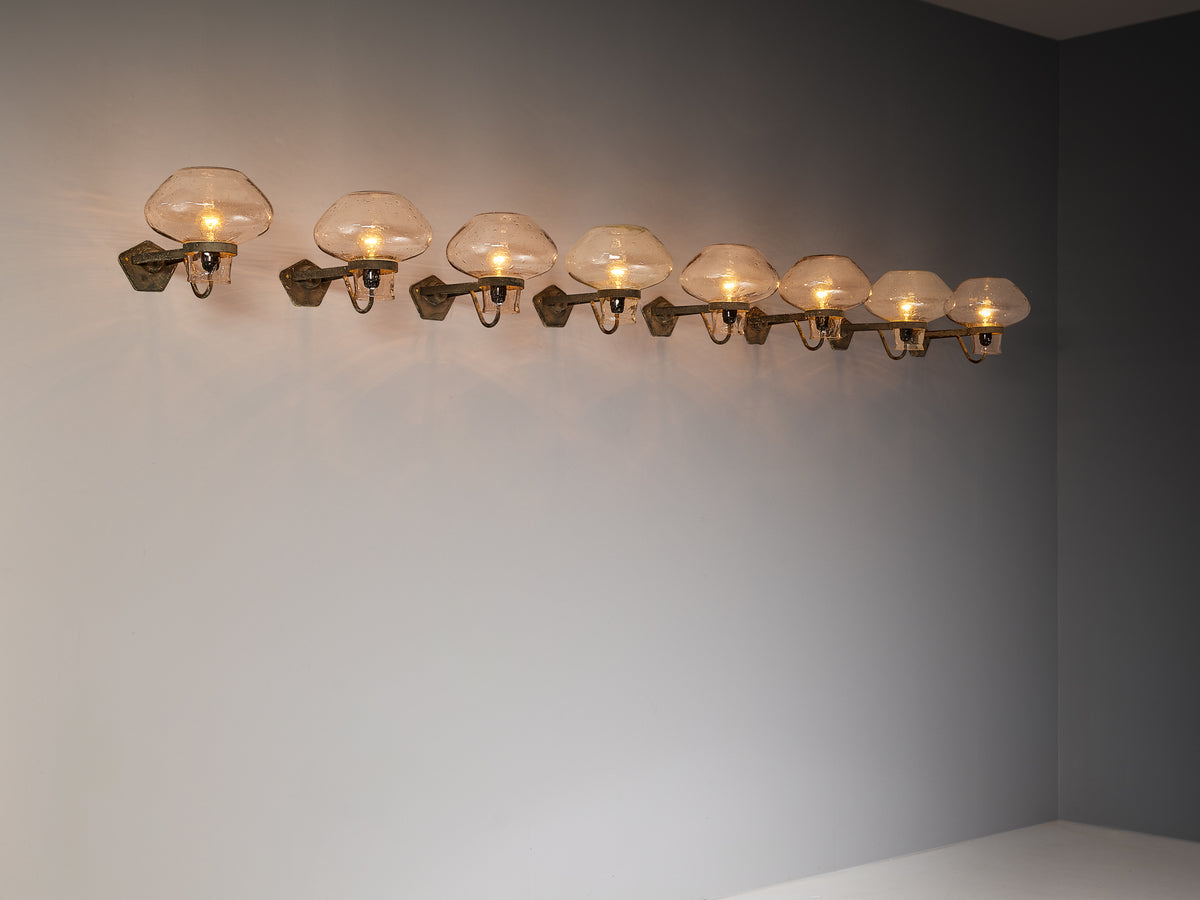 Gunnar Asplund for ASEA Wall Lights in Blown Glass and Metal Lighting Morentz