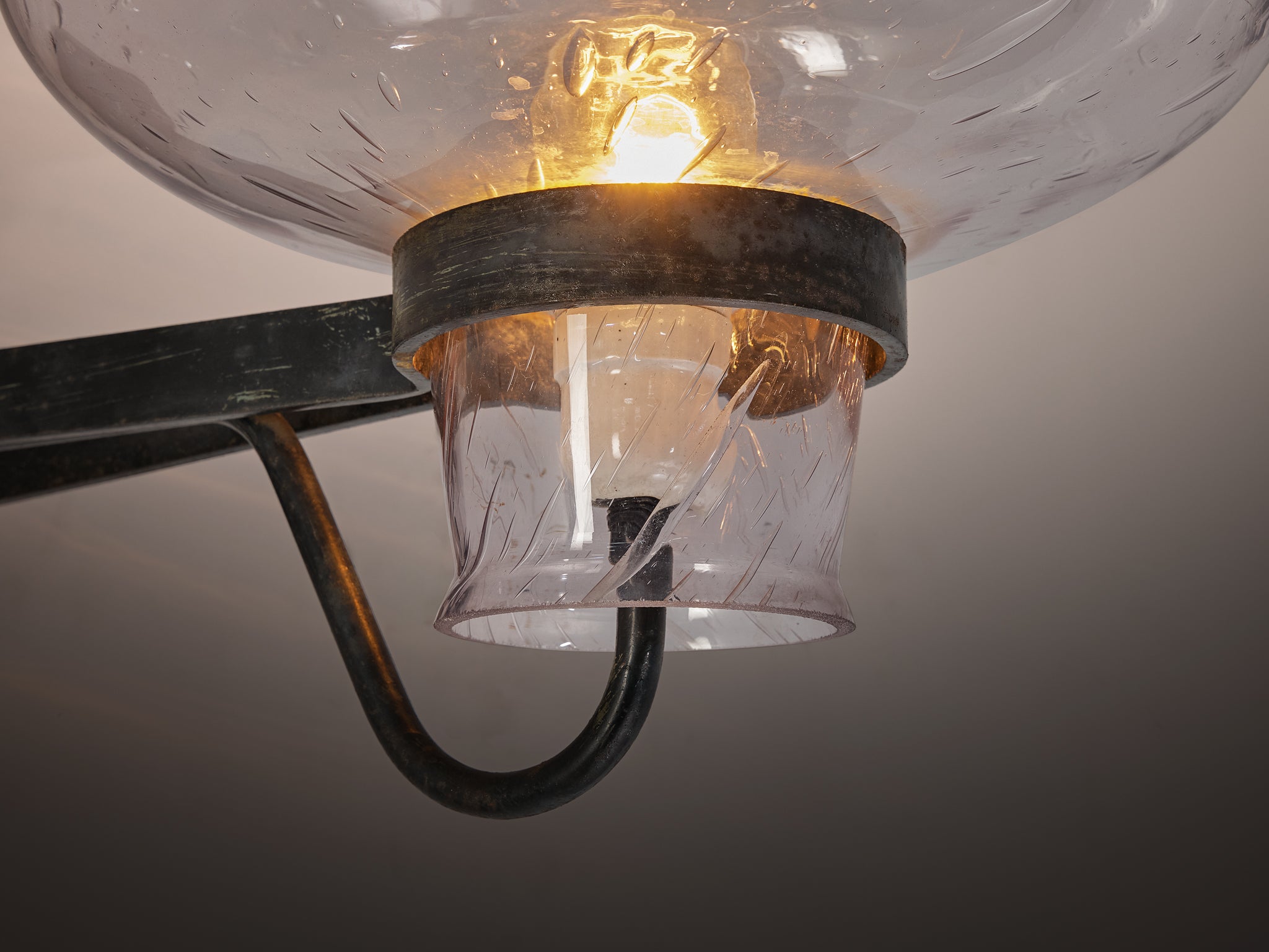 Gunnar Asplund for ASEA Large Wall Light in Blown Glass and Metal Lighting Morentz