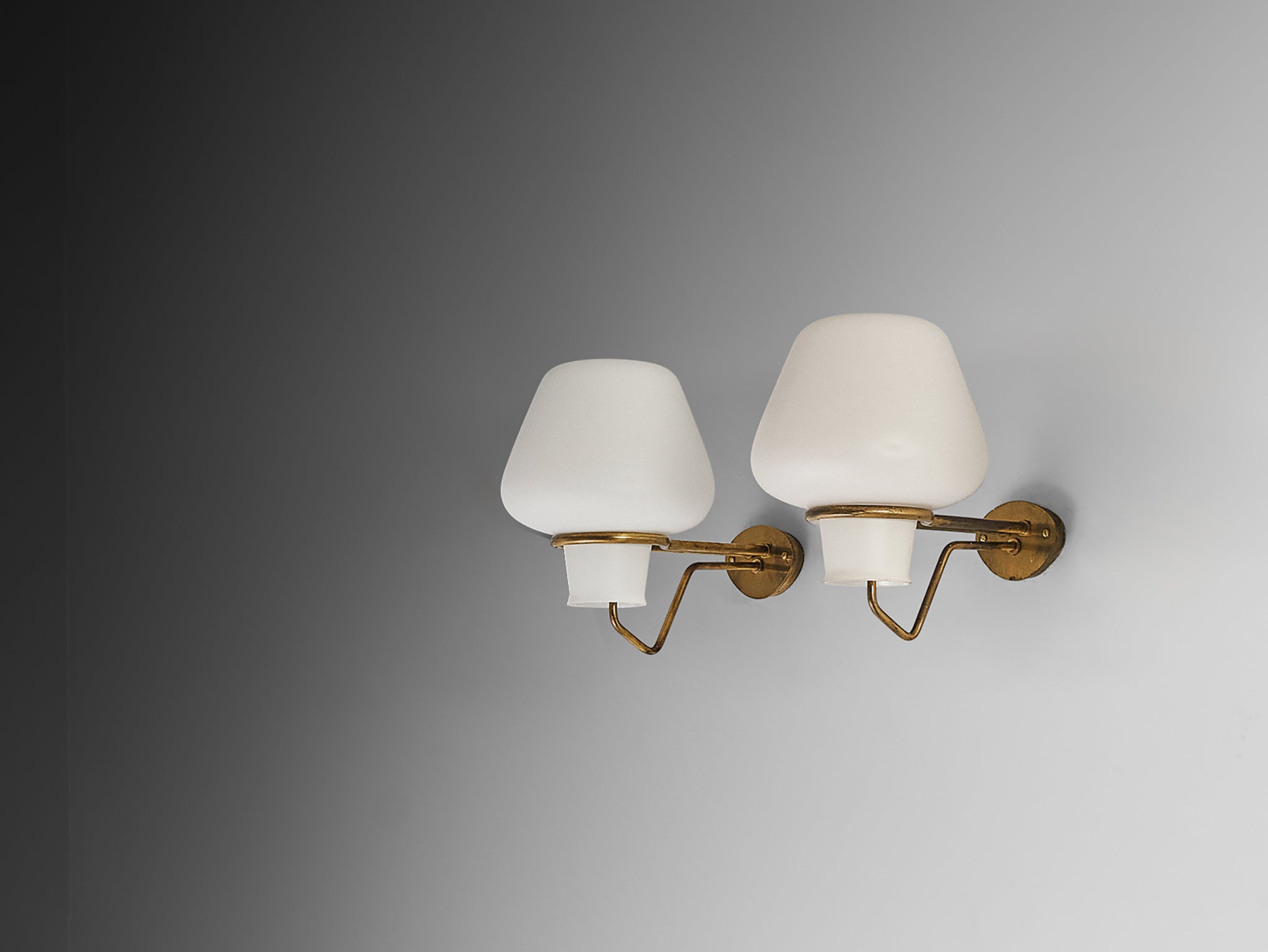 Gunnar Asplund for ASEA Set of Four Wall Lights in Opaline Glass and Brass