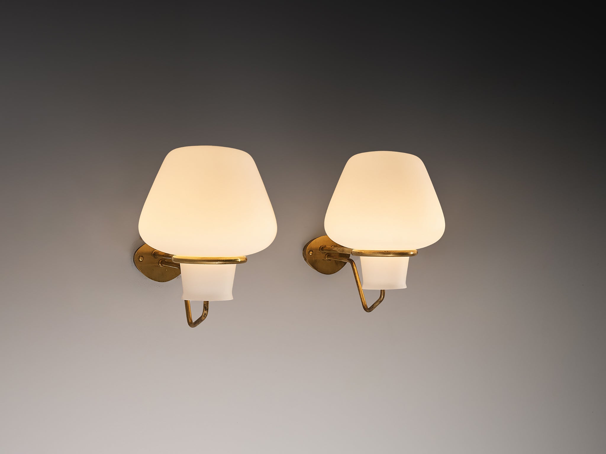 Gunnar Asplund for ASEA Set of Four Wall Lights in Opaline Glass and Brass