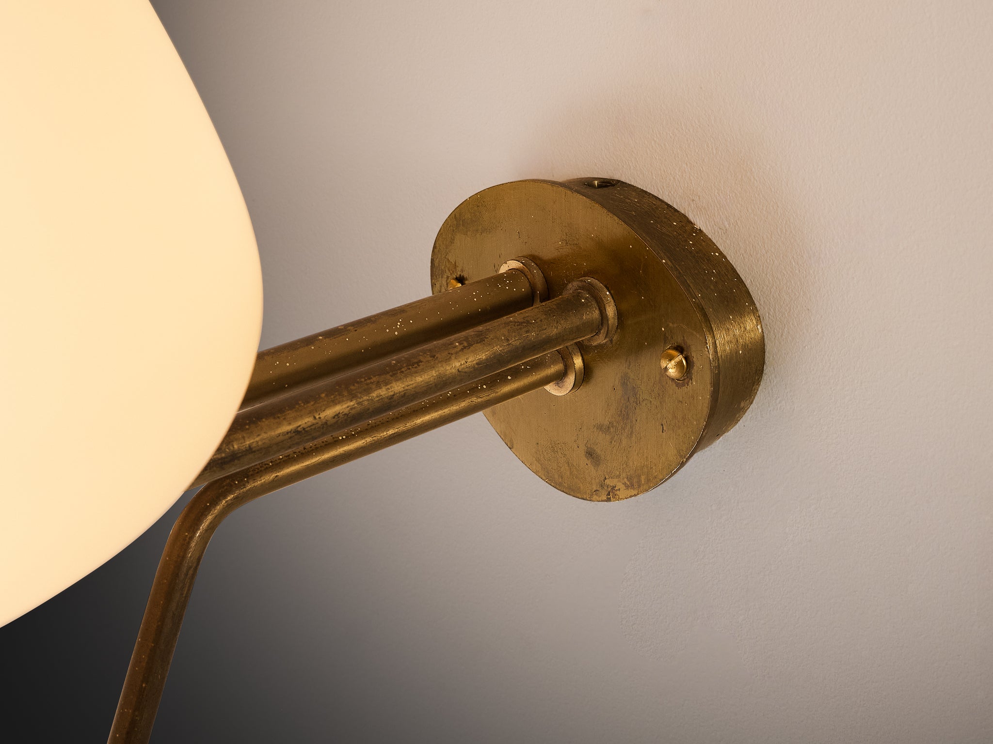 Gunnar Asplund for ASEA Set of Four Wall Lights in Opaline Glass and Brass