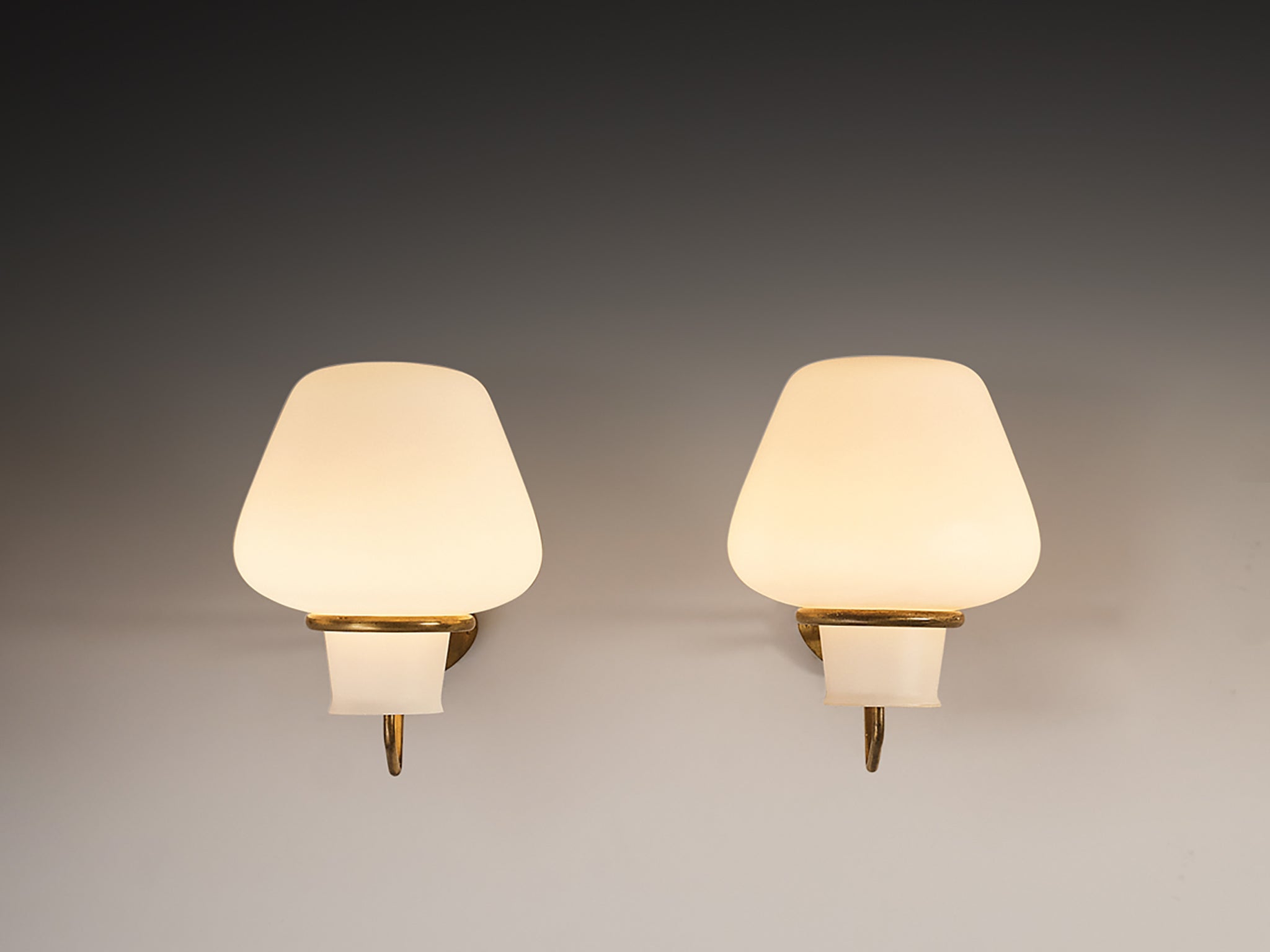Gunnar Asplund for ASEA Set of Four Wall Lights in Opaline Glass and Brass
