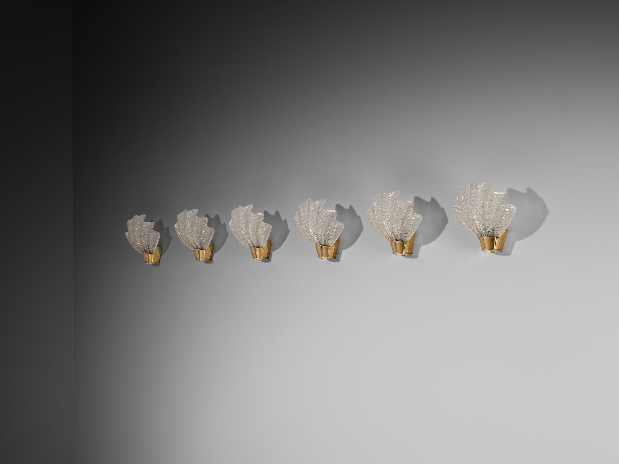 Set of Six ASEA 'Coquille' Shell Shaped Wall Lights in Brass and Glass Lighting Morentz