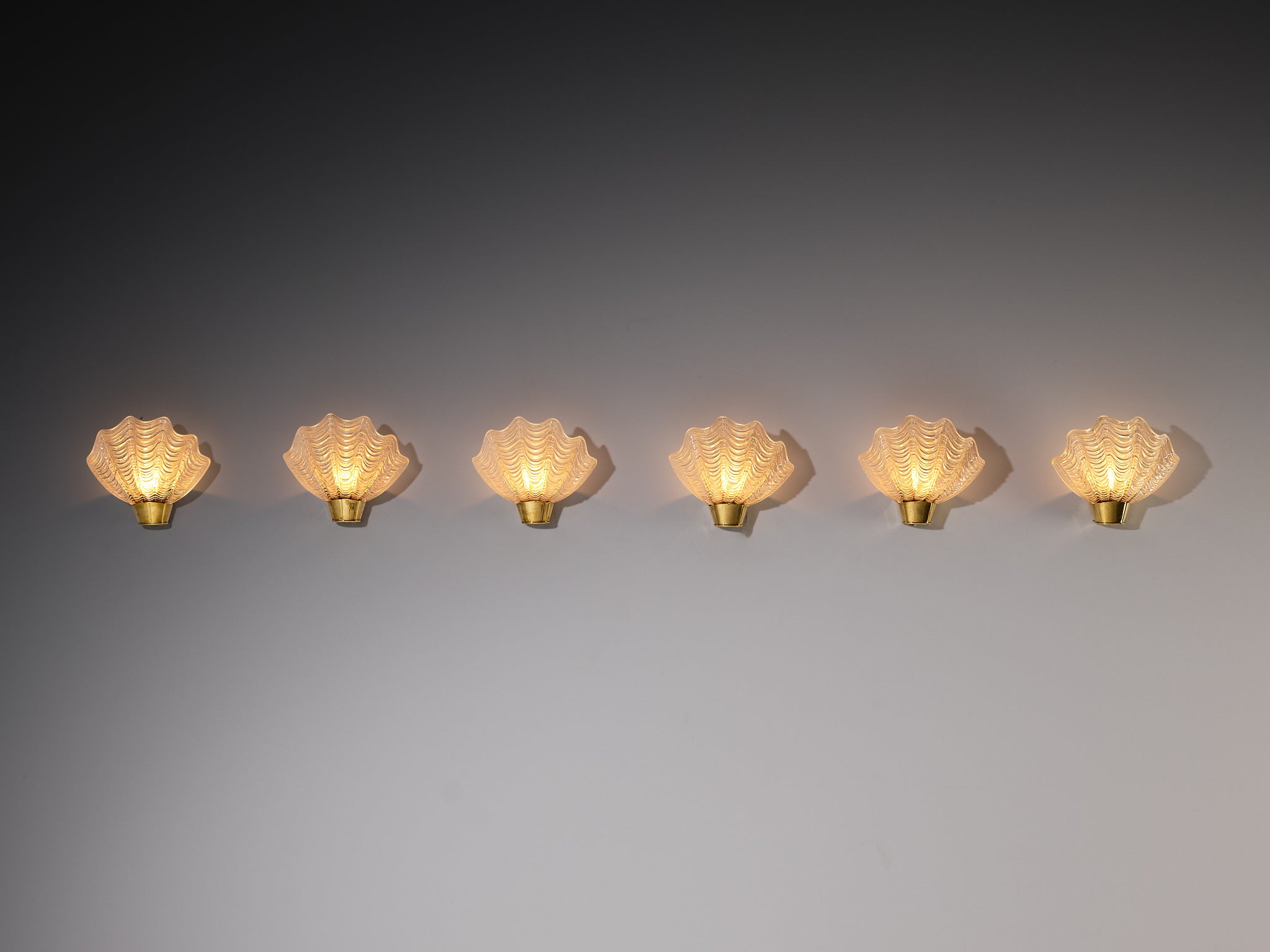 Set of Six ASEA 'Coquille' Shell Shaped Wall Lights in Brass and Glass Lighting Morentz