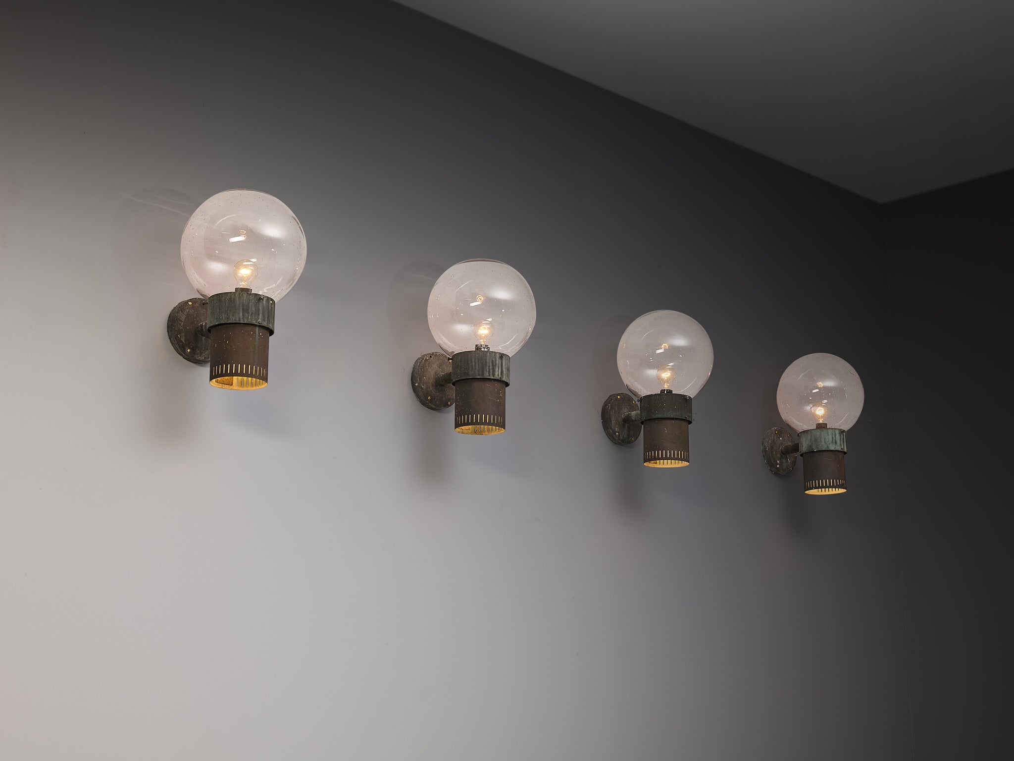 Anders Pehrson for Ateljé Lyktan 'King' Wall Lights in Copper and Blown Glass Lighting Morentz