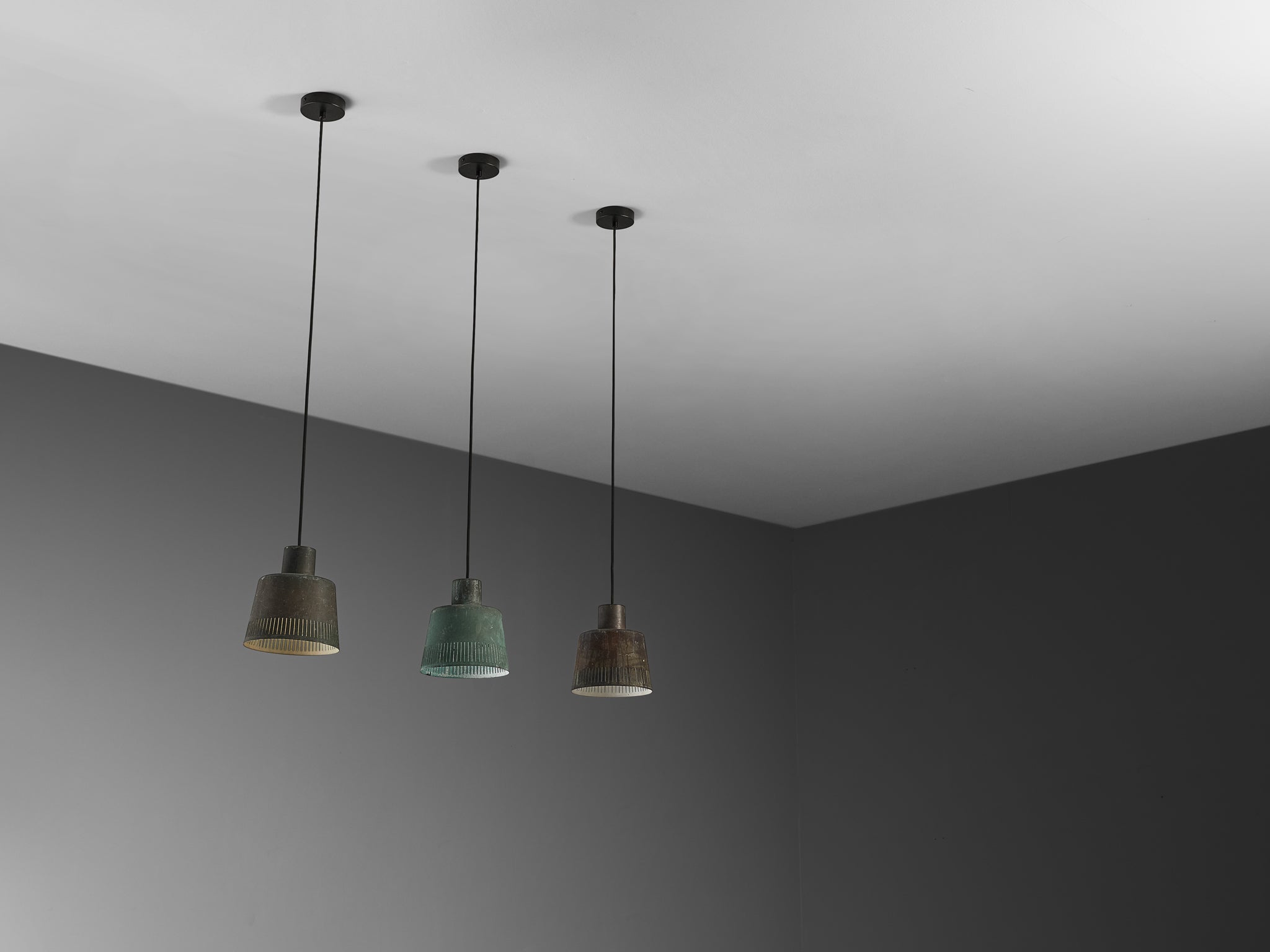Hans Bergström for Ateljé Lyktan Pendants in Patinated Copper Lighting Morentz