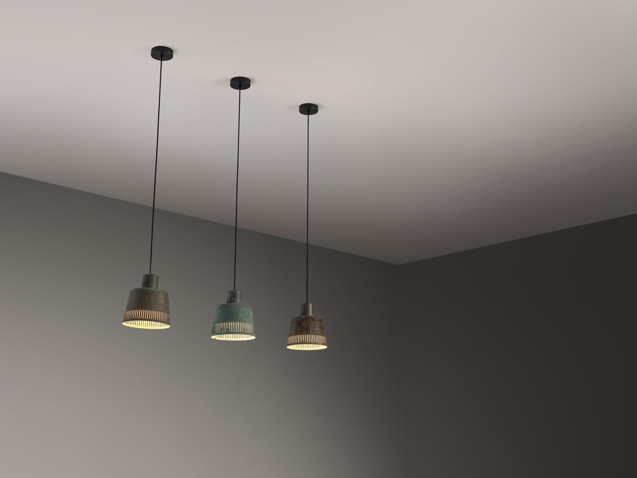 Hans Bergström for Ateljé Lyktan Pendants in Patinated Copper Lighting Morentz