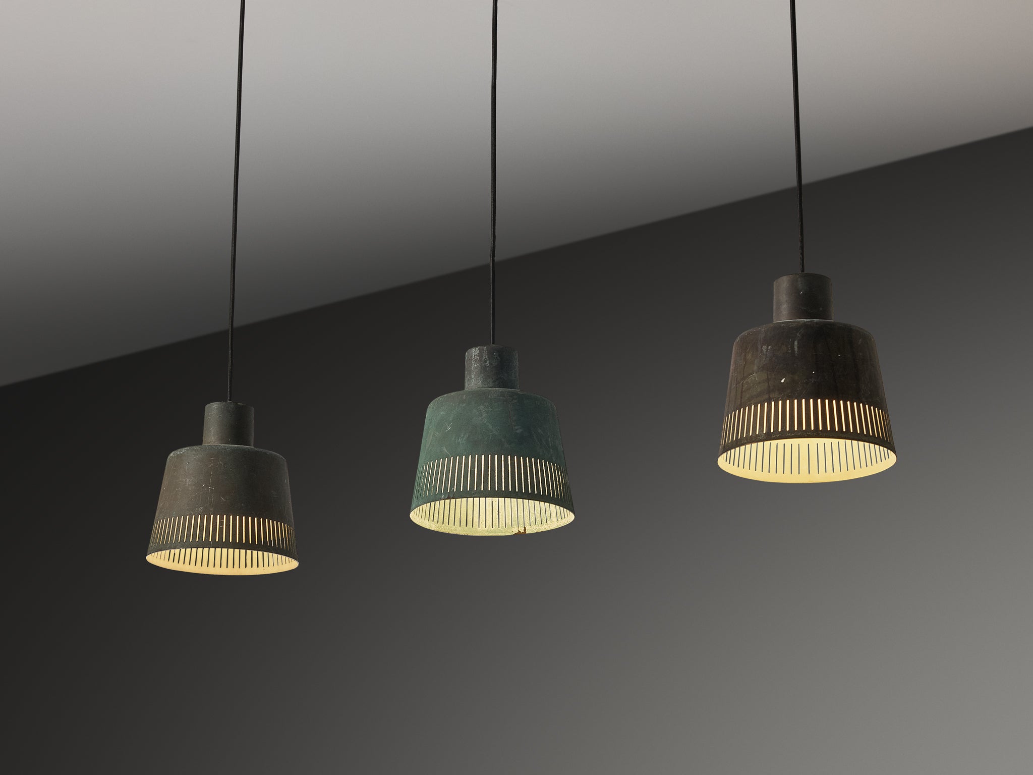 Hans Bergström for Ateljé Lyktan Pendants in Patinated Copper Lighting Morentz