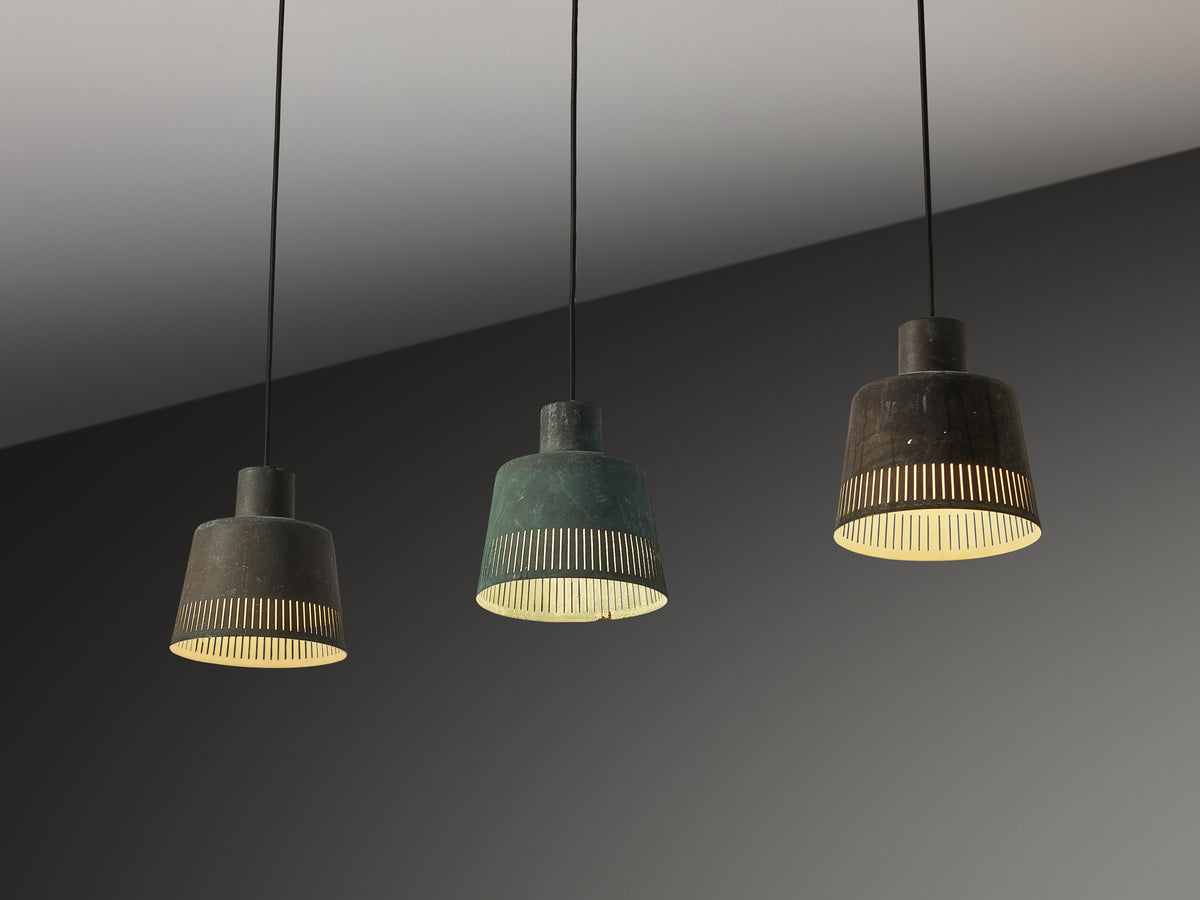 Hans Bergström for Ateljé Lyktan Pendants in Patinated Copper Lighting Morentz