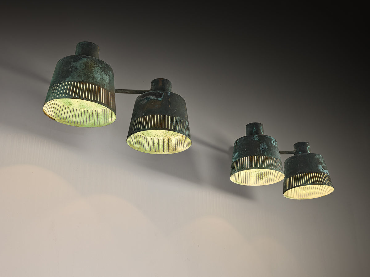 Hans Bergström for Ateljé Lyktan Rare Double Wall Lamps in Patinated Copper Lighting Morentz