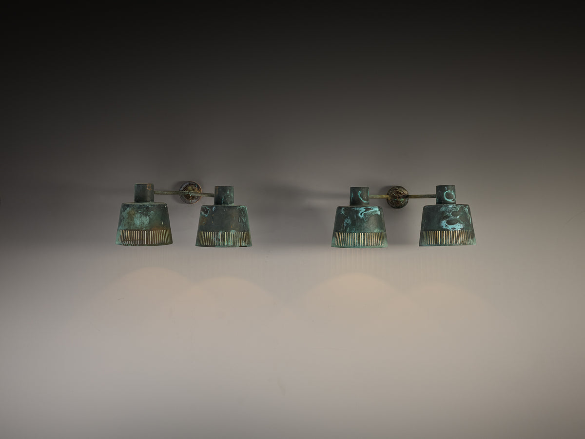 Hans Bergström for Ateljé Lyktan Rare Double Wall Lamps in Patinated Copper Lighting Morentz