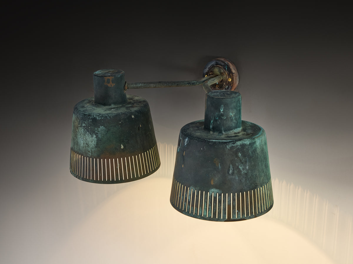 Hans Bergström for Ateljé Lyktan Rare Double Wall Lamps in Patinated Copper Lighting Morentz