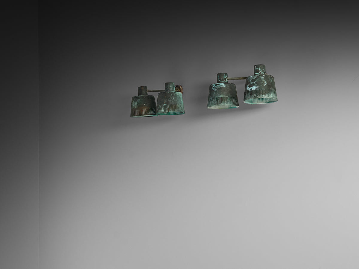 Hans Bergström for Ateljé Lyktan Rare Double Wall Lamps in Patinated Copper Lighting Morentz