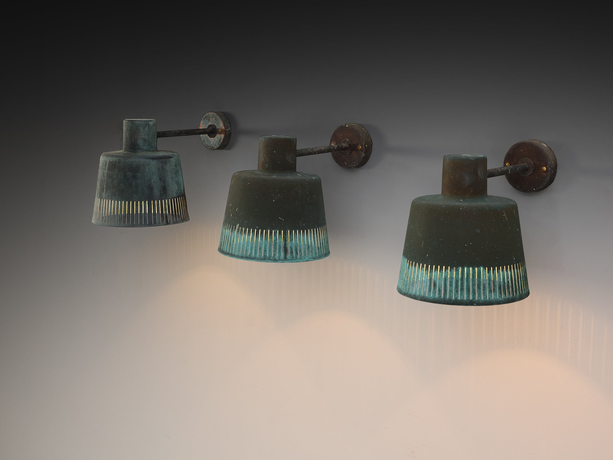 Hans Bergström for Ateljé Lyktan Wall Lights in Patinated Copper Lighting Morentz