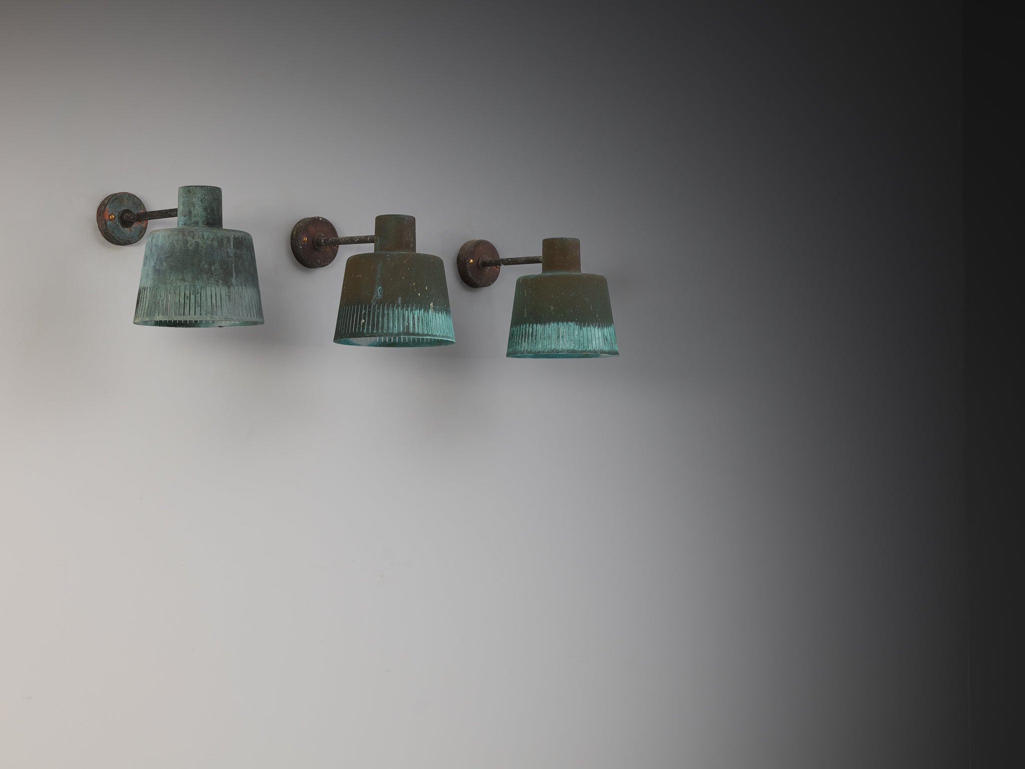 Hans Bergström for Ateljé Lyktan Wall Lights in Patinated Copper Lighting Morentz