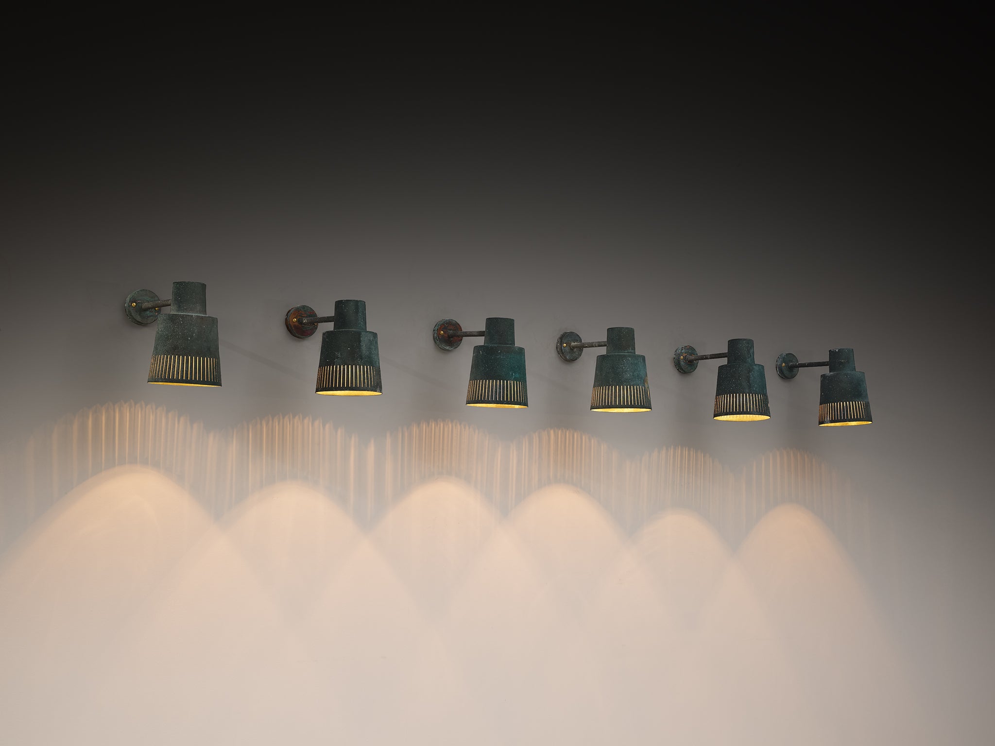 Hans Bergström for Ateljé Lyktan Set of Six Wall Lights in Patinated Copper Lighting Morentz