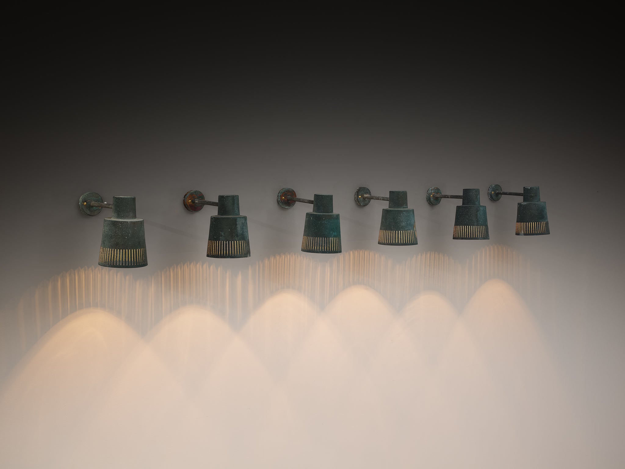 Hans Bergström for Ateljé Lyktan Set of Six Wall Lights in Patinated Copper Lighting Morentz