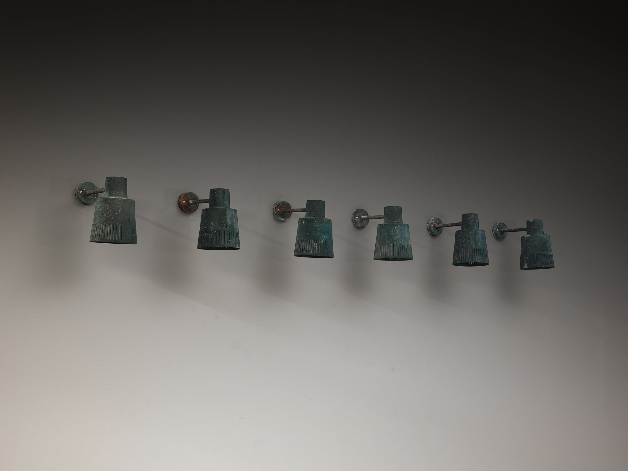Hans Bergström for Ateljé Lyktan Set of Six Wall Lights in Patinated Copper Lighting Morentz