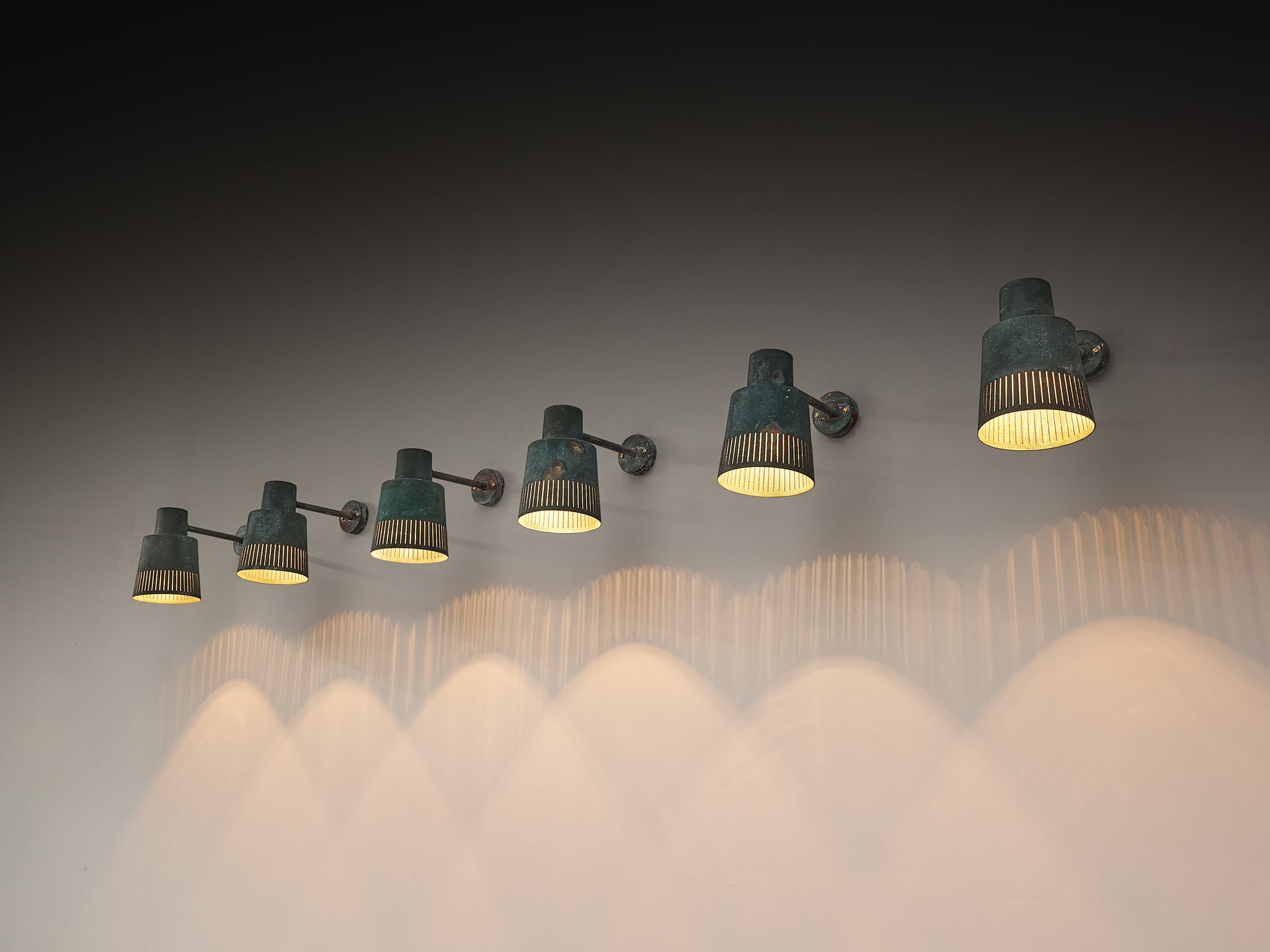 Hans Bergström for Ateljé Lyktan Set of Six Wall Lights in Patinated Copper Lighting Morentz