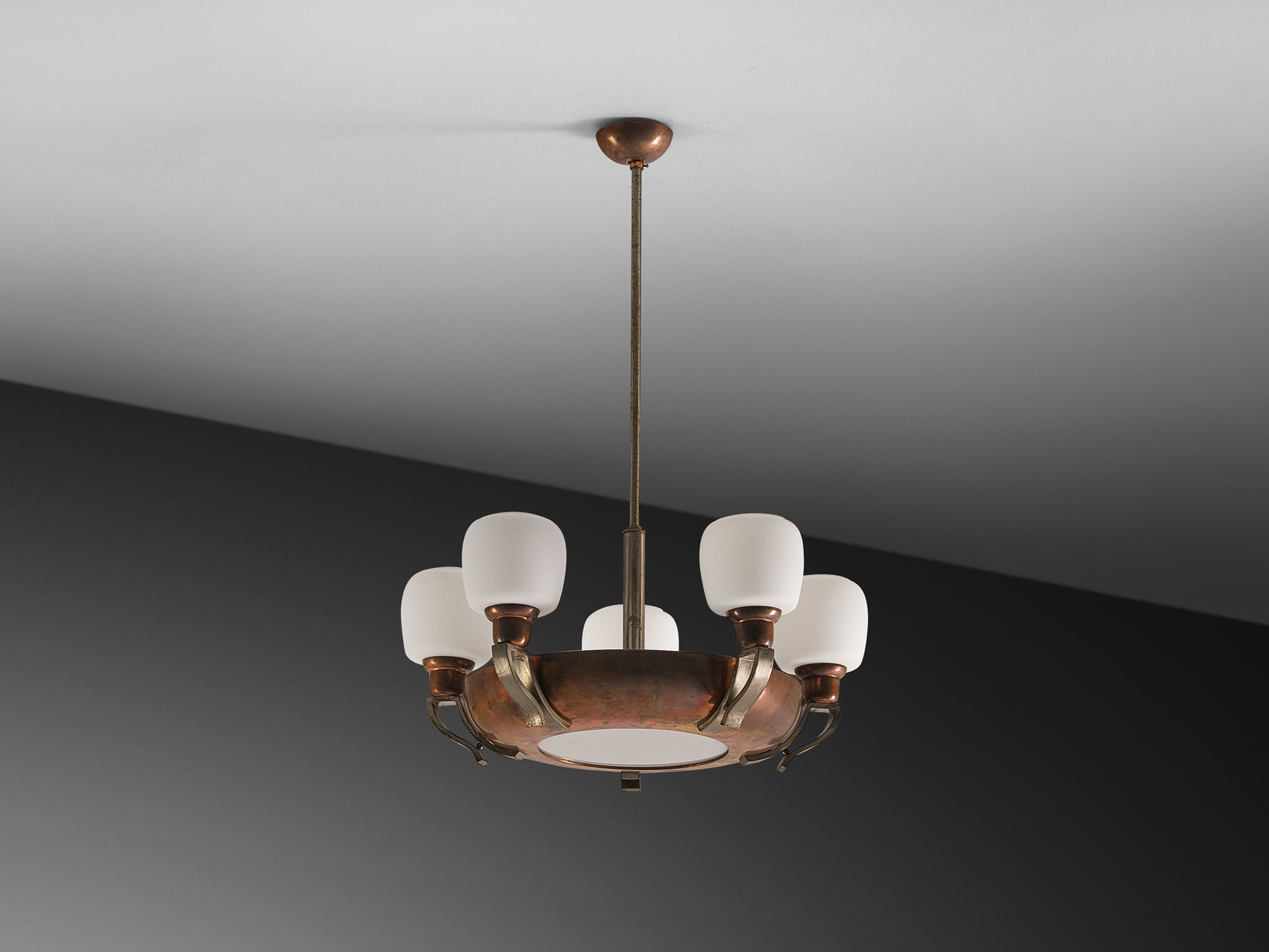 Italian Art Deco Chandelier in Copper and Brass Lighting Morentz