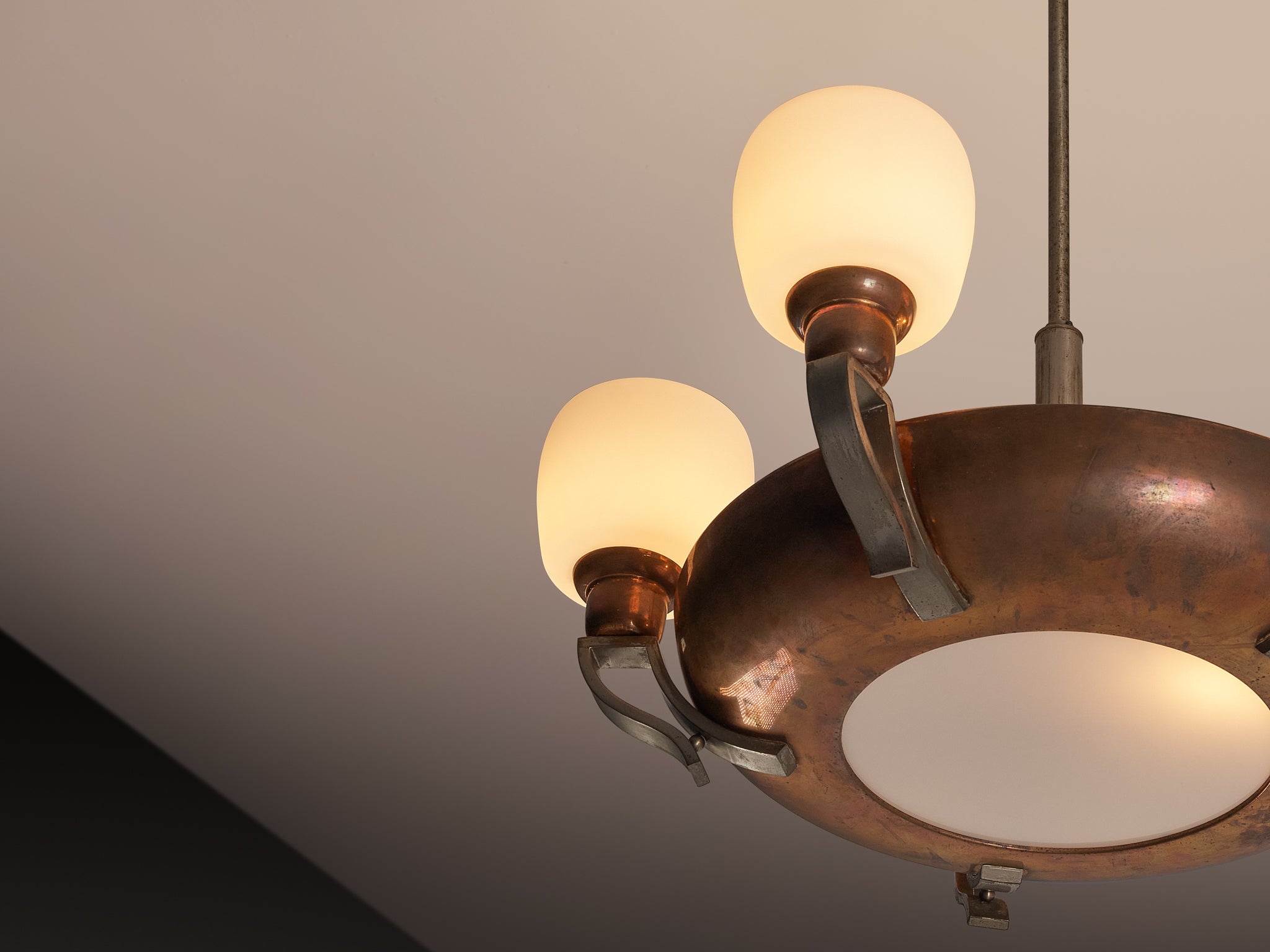 Italian Art Deco Chandelier in Copper and Brass Lighting Morentz