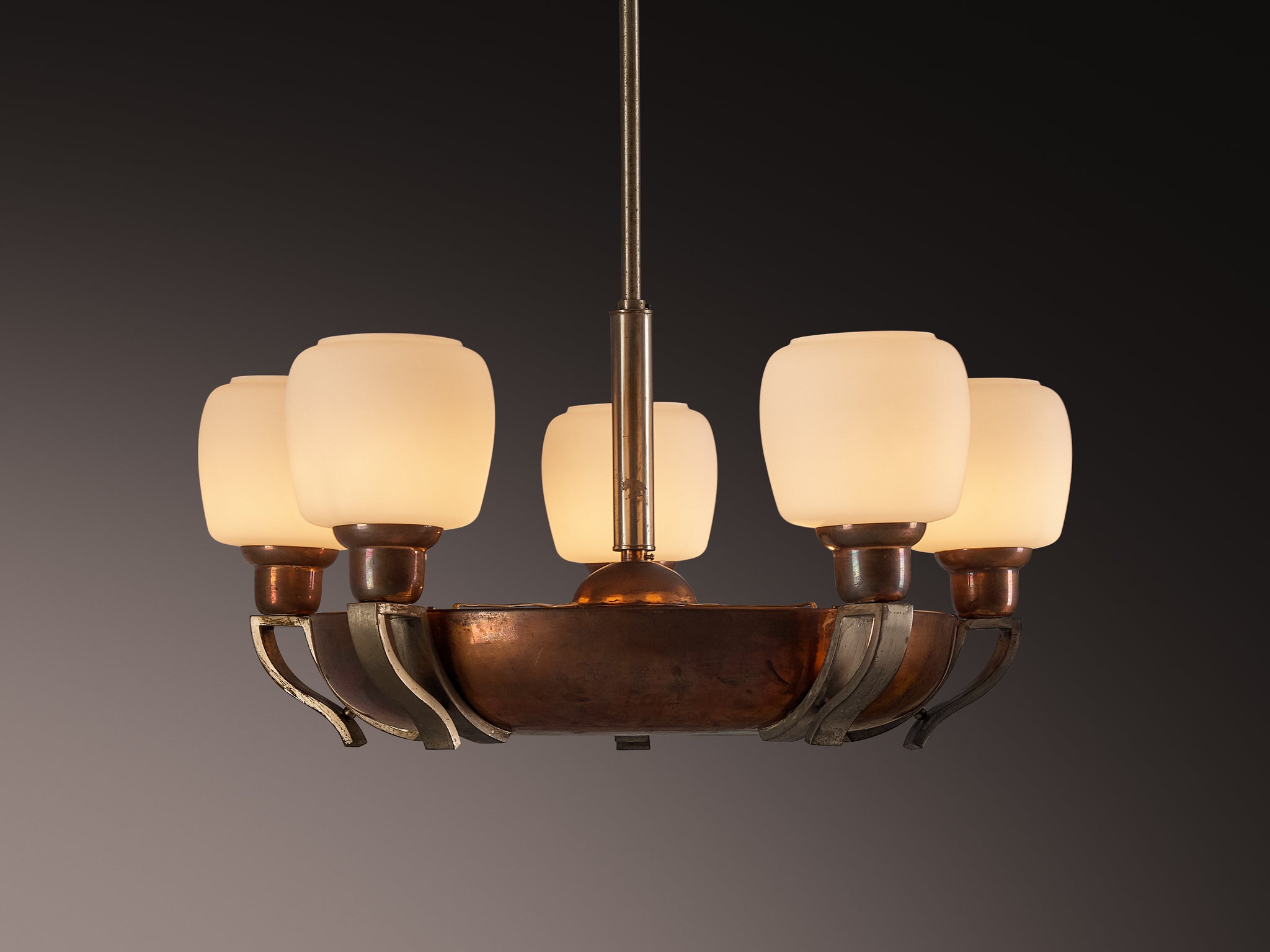 Italian Art Deco Chandelier in Copper and Brass Lighting Morentz