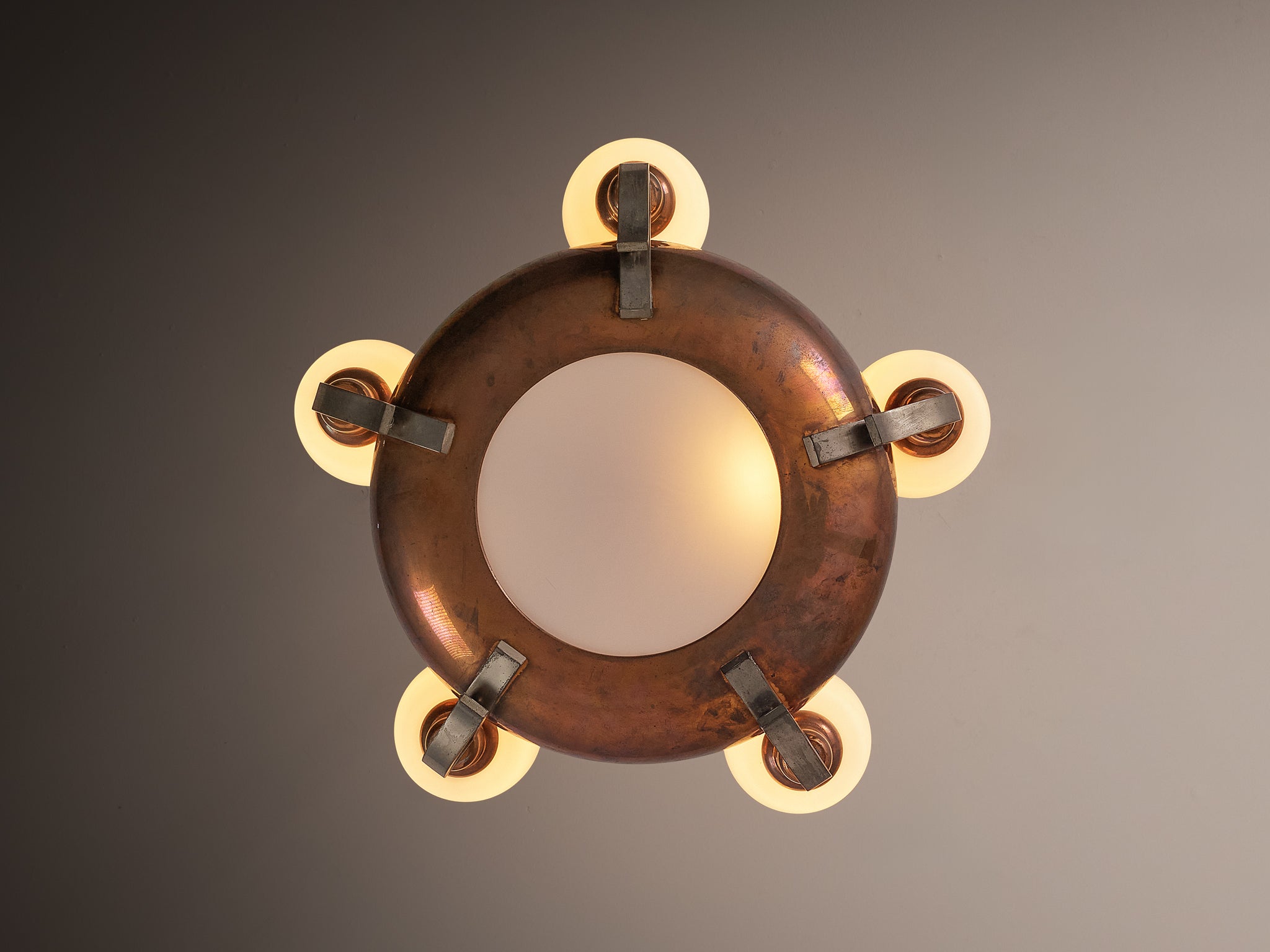 Italian Art Deco Chandelier in Copper and Brass Lighting Morentz