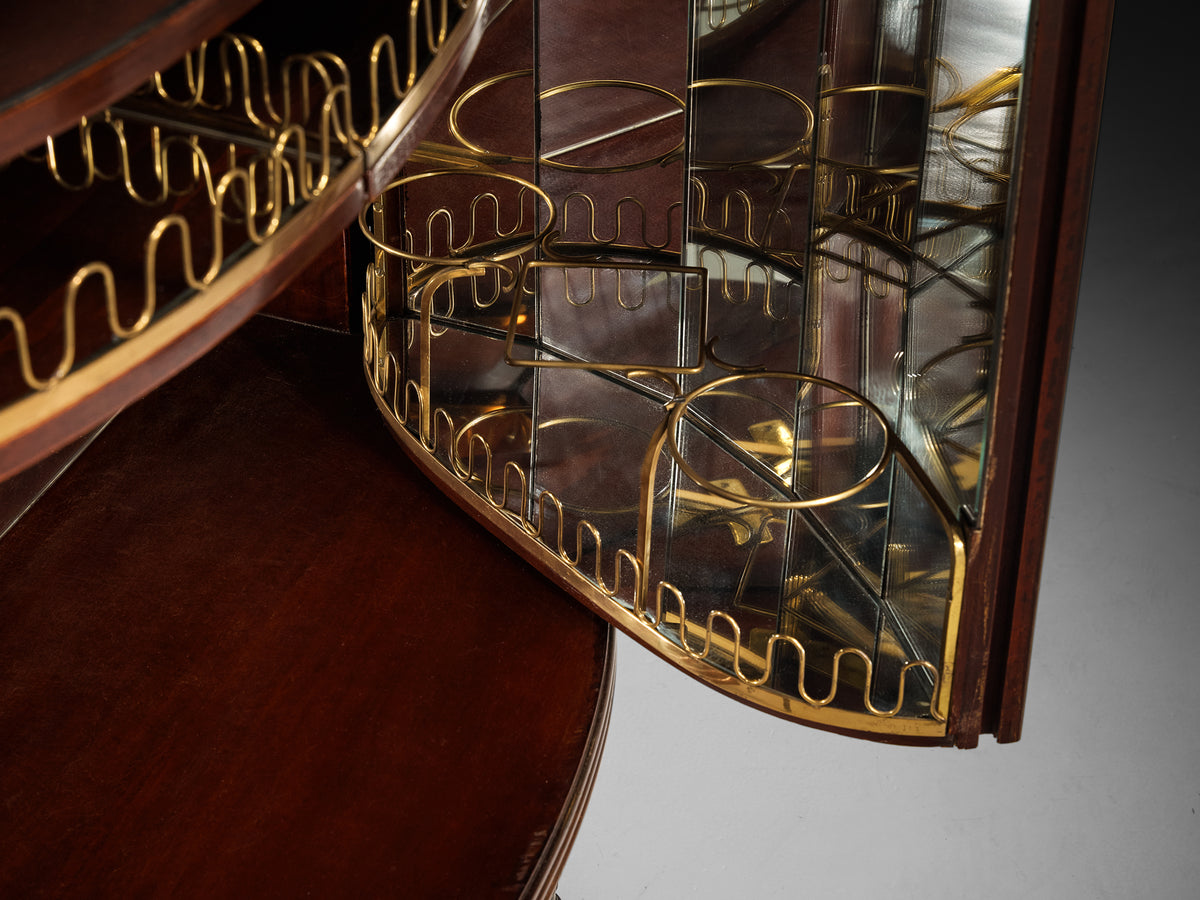 Italian Art Deco Bar Cabinet in Red Stained Walnut, Brass and Mirrored Glass Case pieces and storage cabinets Morentz