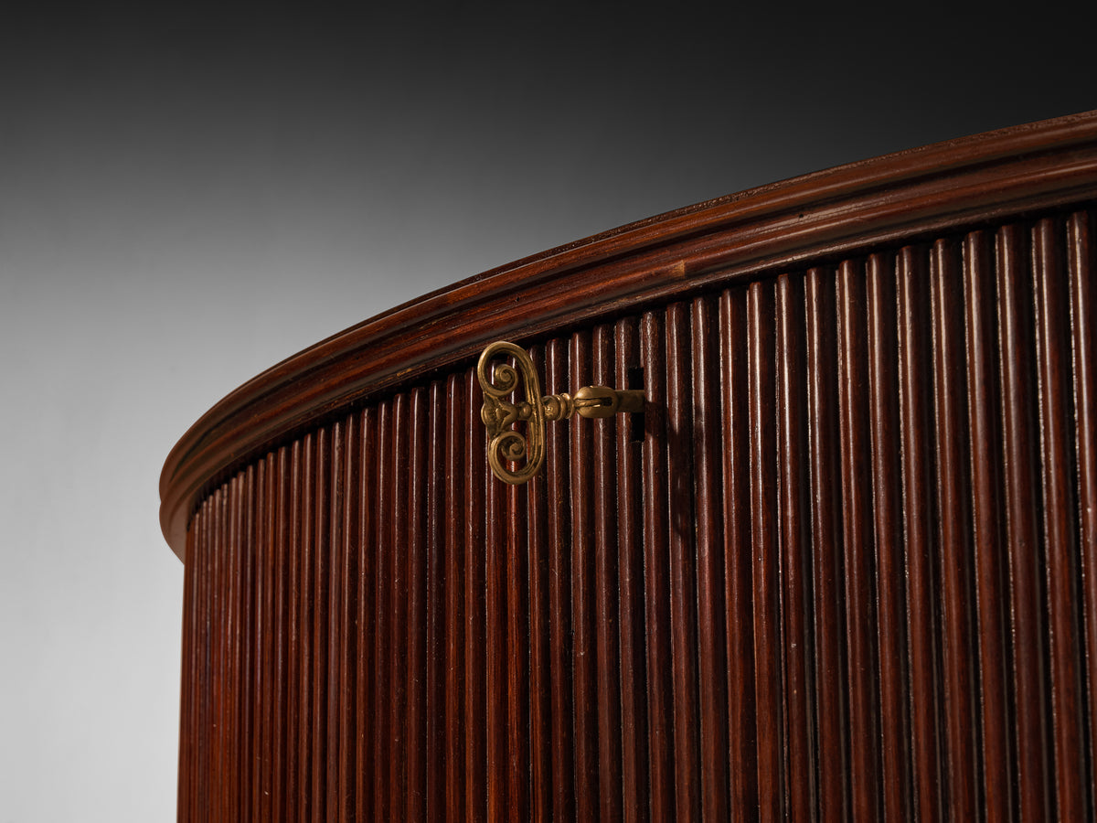 Italian Art Deco Bar Cabinet in Red Stained Walnut, Brass and Mirrored Glass Case pieces and storage cabinets Morentz