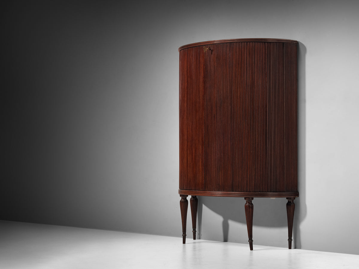 Italian Art Deco Bar Cabinet in Red Stained Walnut, Brass and Mirrored Glass Case pieces and storage cabinets Morentz