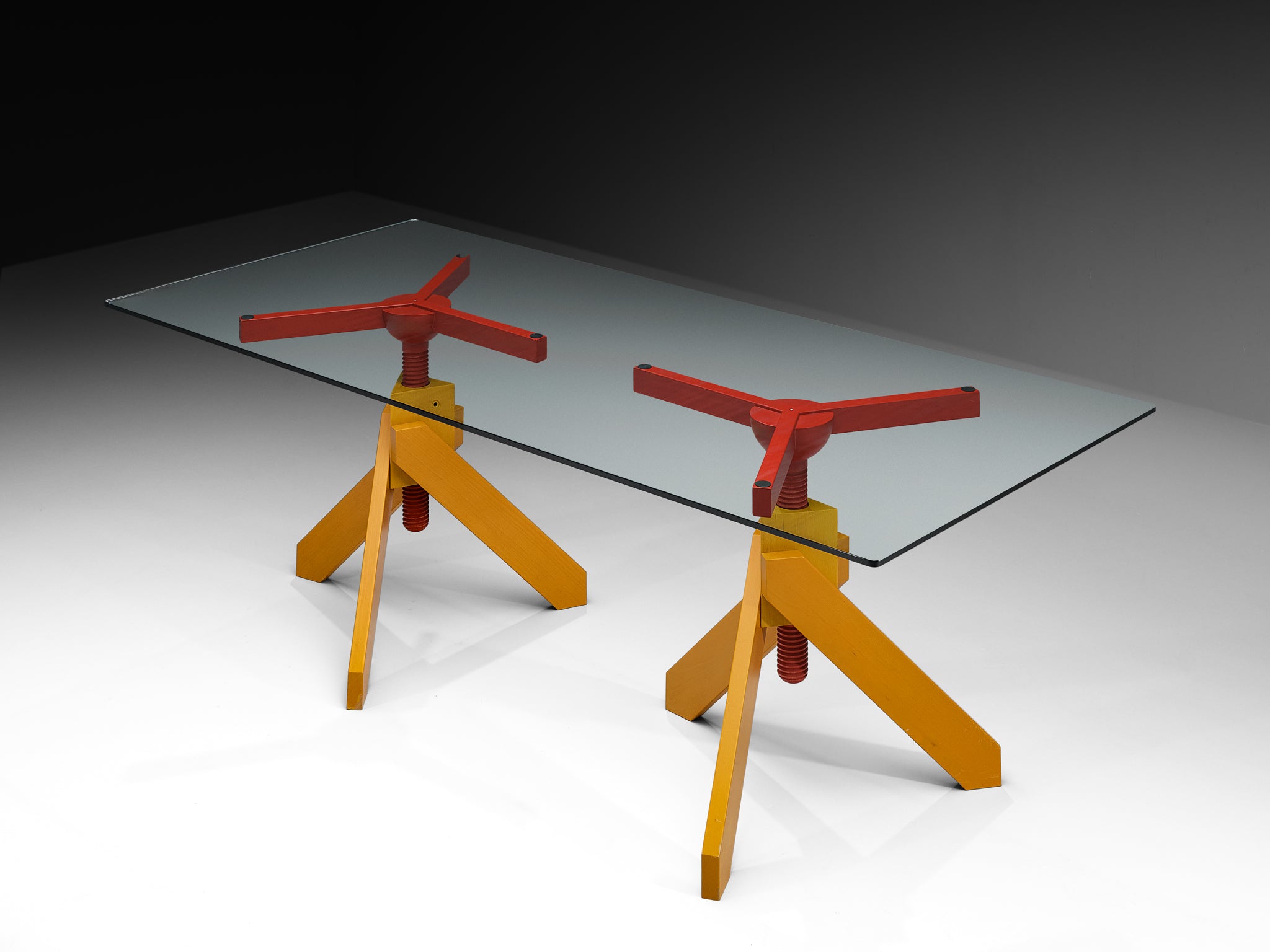 Vico Magistretti for De Padova 'Vidun' Dining Table with Colorful Geometric Base Tables Morentz