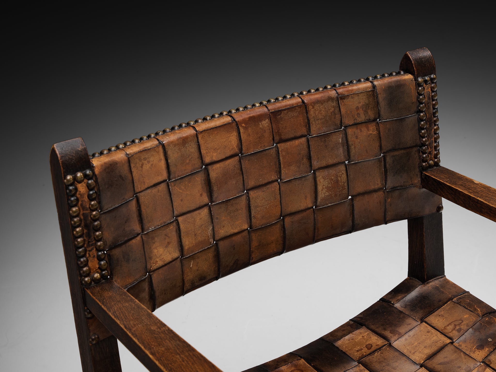 Heinrich Kulka for Gebrüder Thonet Arts and Crafts Chair in Oak and Leather Seating Morentz