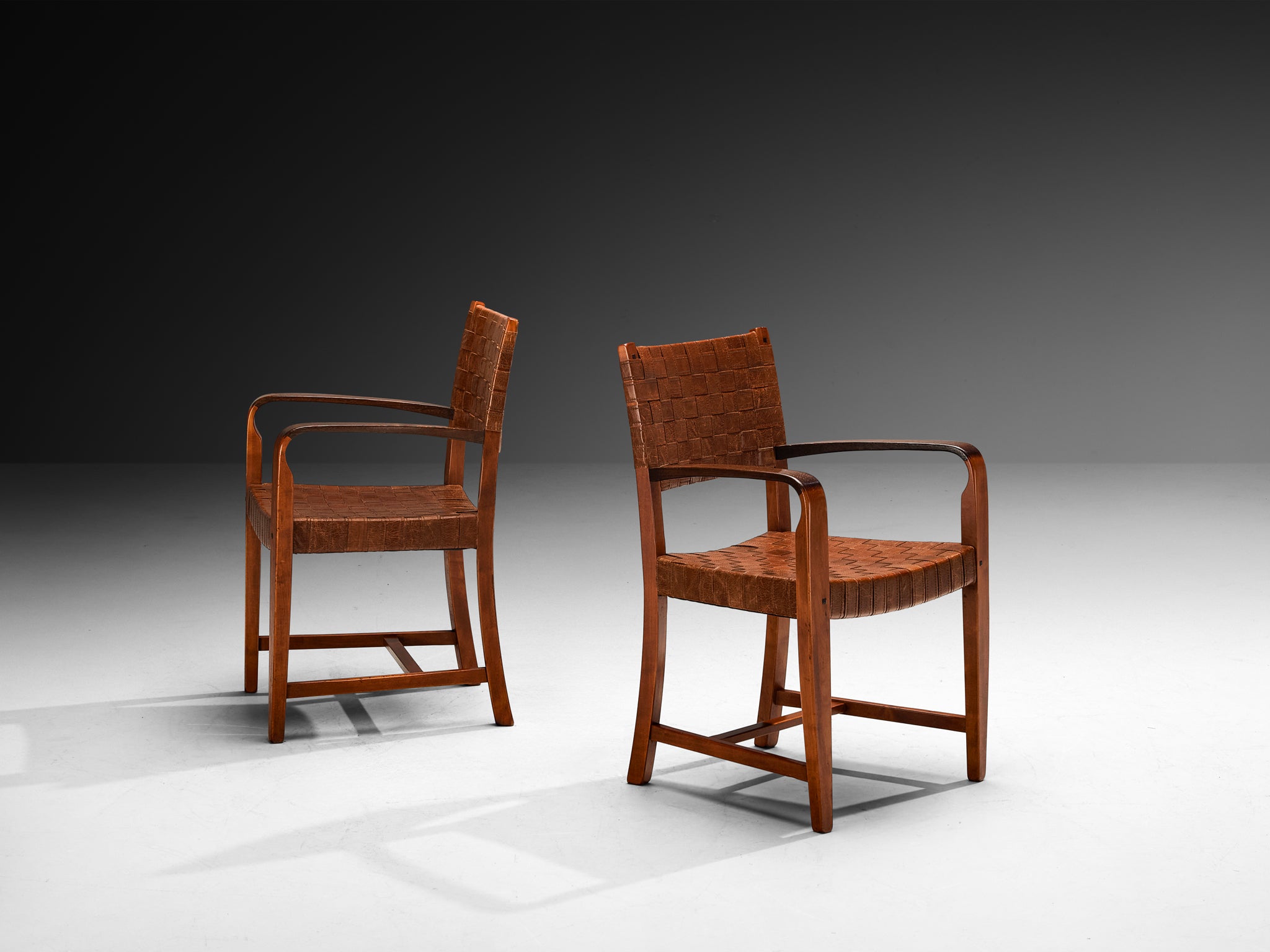 Frits Schuitema Pair of Dining Chairs in Wood and Leather Seating Morentz