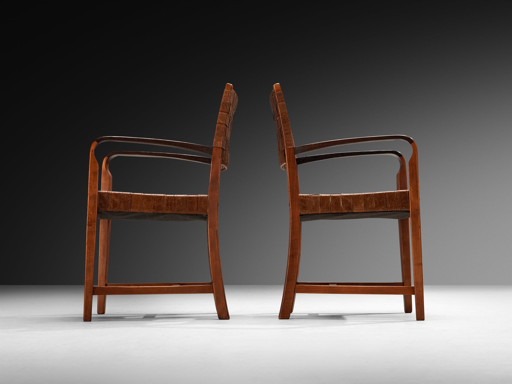 Frits Schuitema Pair of Dining Chairs in Wood and Leather Seating Morentz
