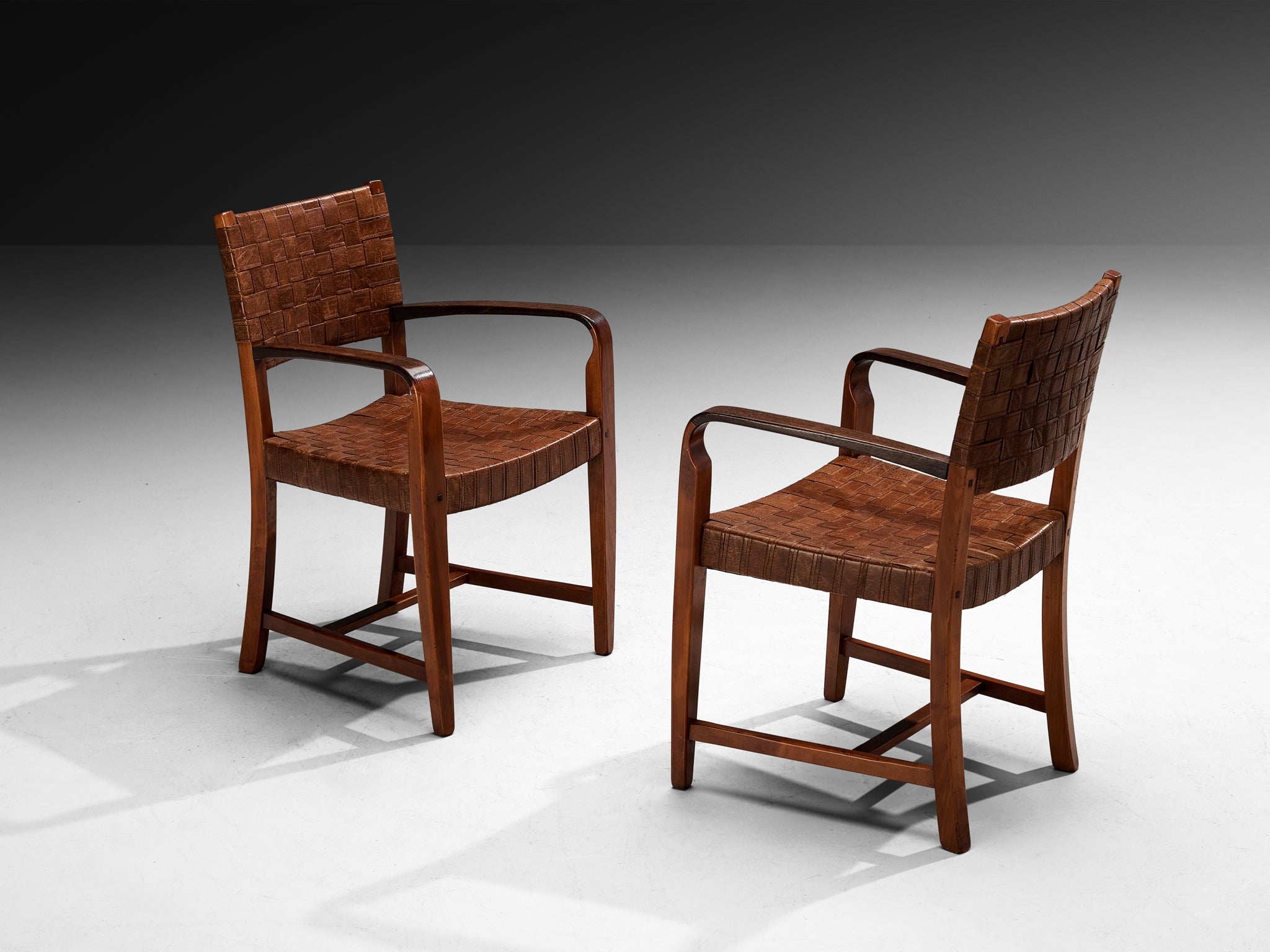 Frits Schuitema Pair of Dining Chairs in Wood and Leather Seating Morentz