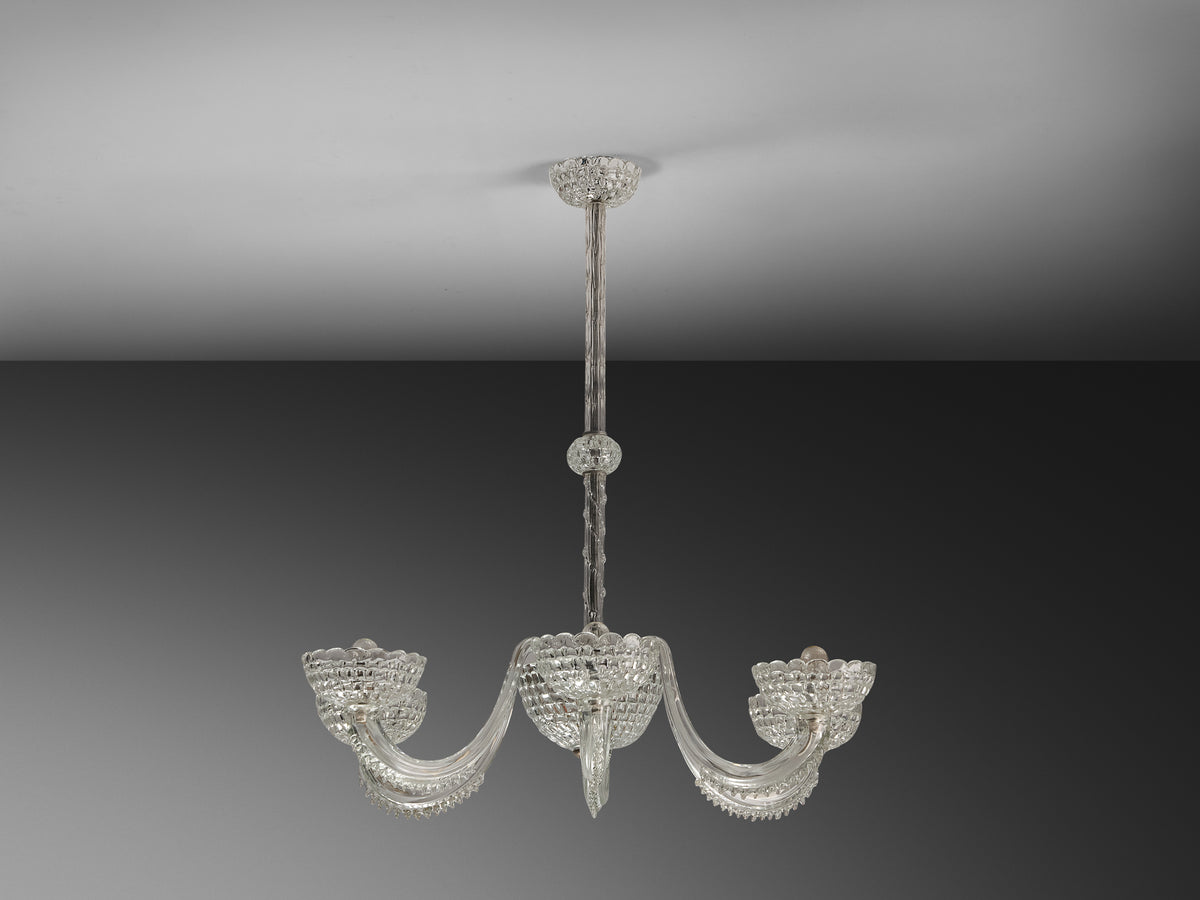 Italian Art Deco Six Arm Chandelier with in Murano Glass 107cm/42 in Wide Lighting Morentz