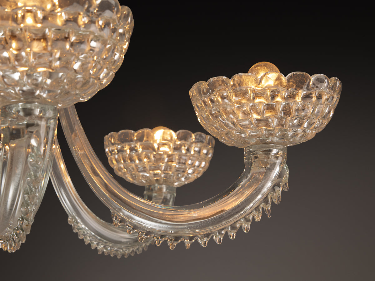 Italian Art Deco Six Arm Chandelier with in Murano Glass 107cm/42 in Wide Lighting Morentz