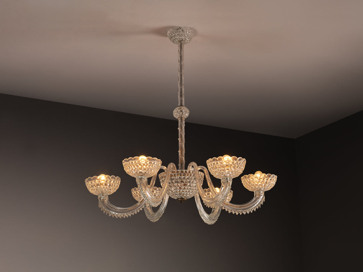 Italian Art Deco Six Arm Chandelier with in Murano Glass 107cm/42 in Wide Lighting Morentz