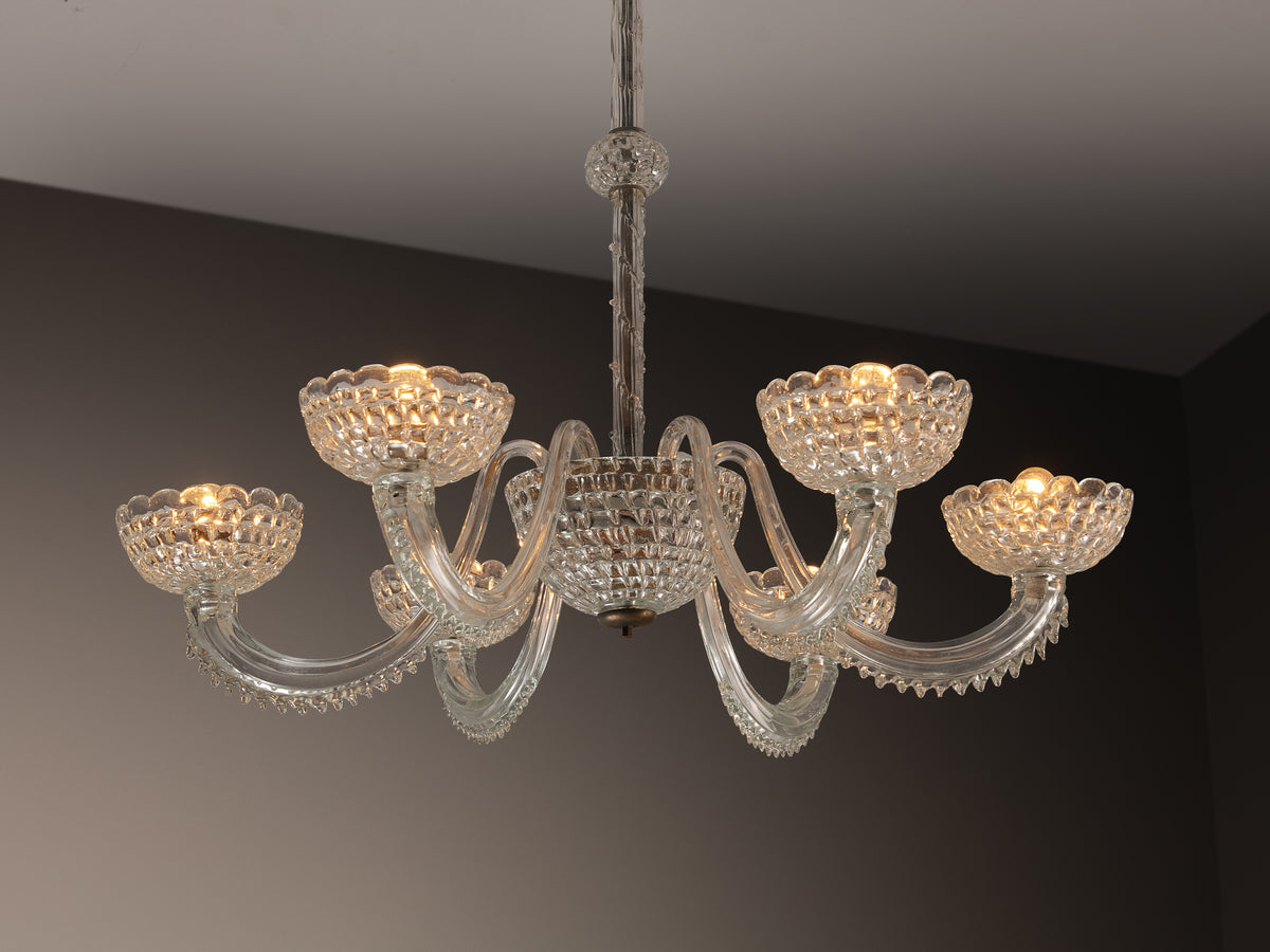 Italian Art Deco Six Arm Chandelier with in Murano Glass 107cm/42 in Wide Lighting Morentz