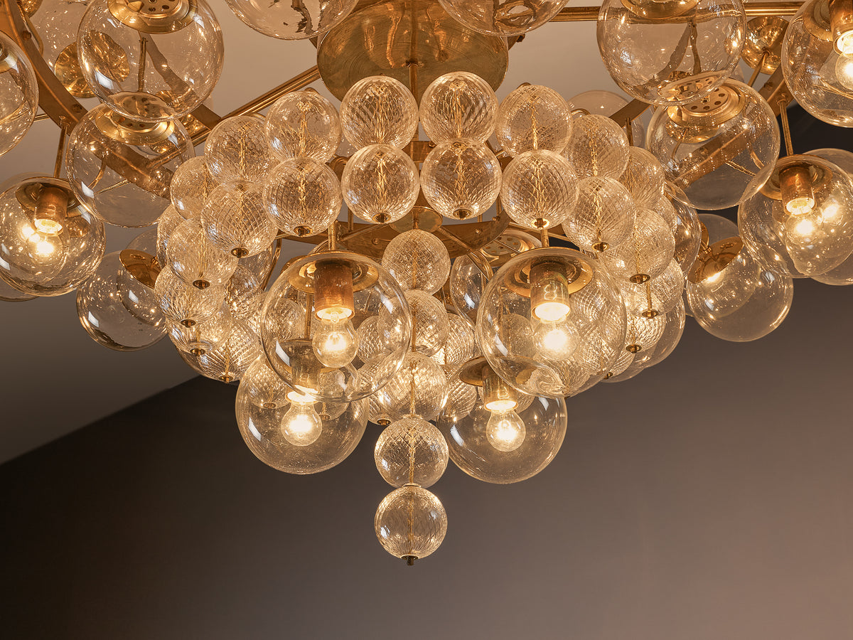 Very Large Mid-Century Glass Globe Chandelier in Brass 212cm/83in