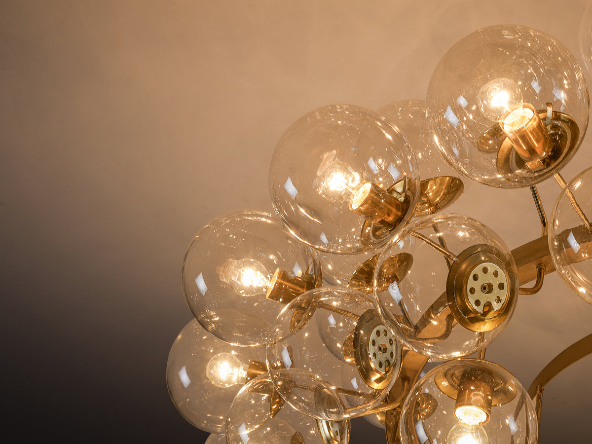 Very Large Mid-Century Glass Globe Chandelier in Brass 212cm/83in