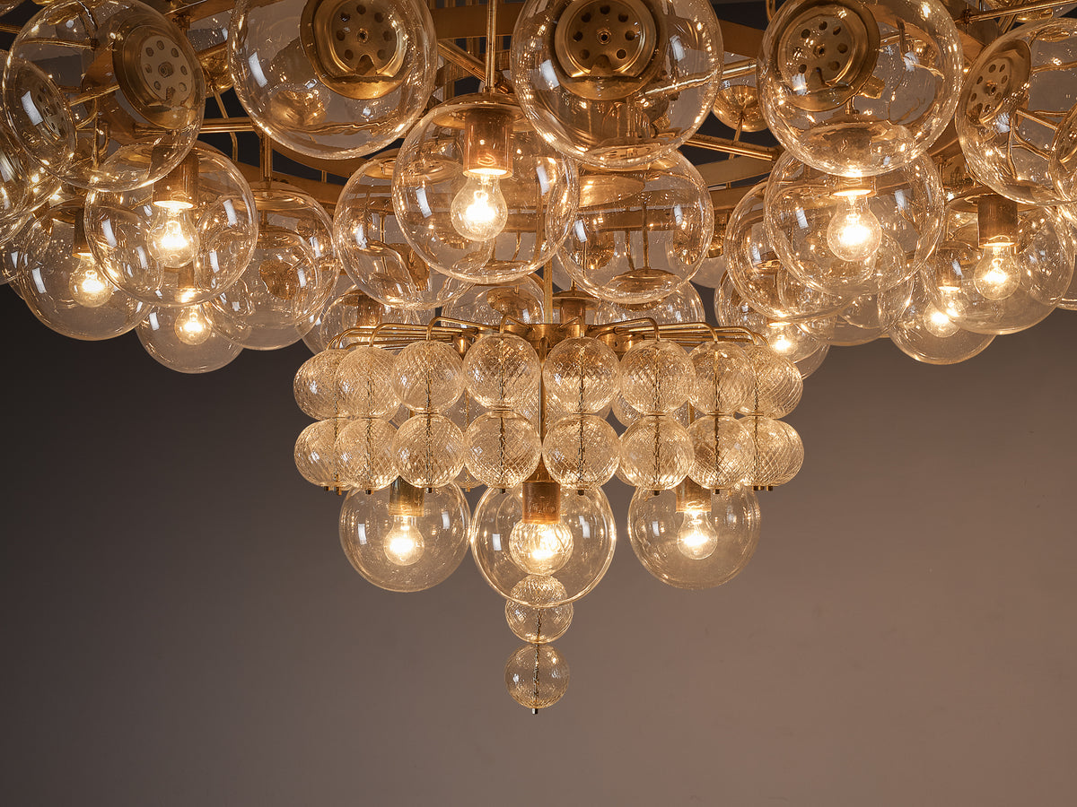 Very Large Mid-Century Glass Globe Chandelier in Brass 212cm/83in