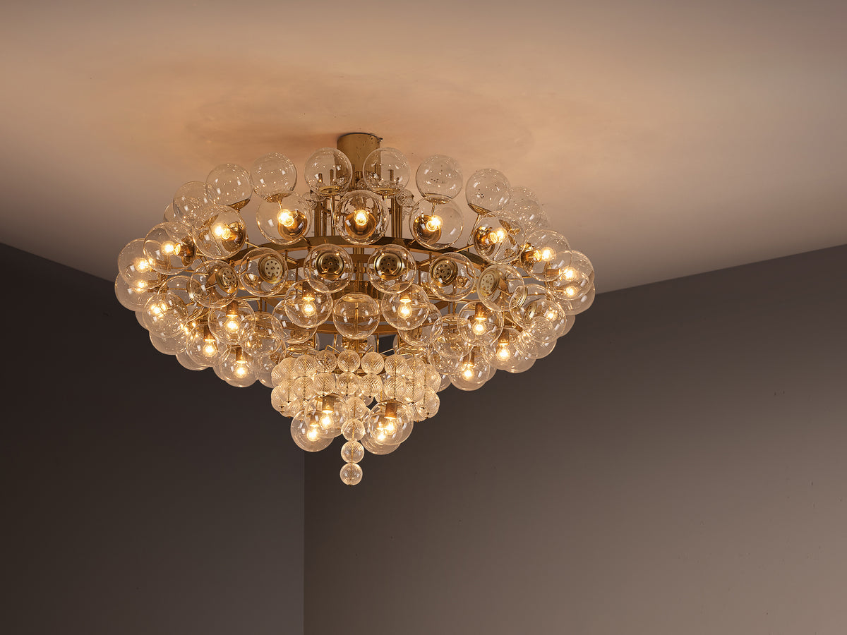 Very Large Mid-Century Glass Globe Chandelier in Brass 212cm/83in